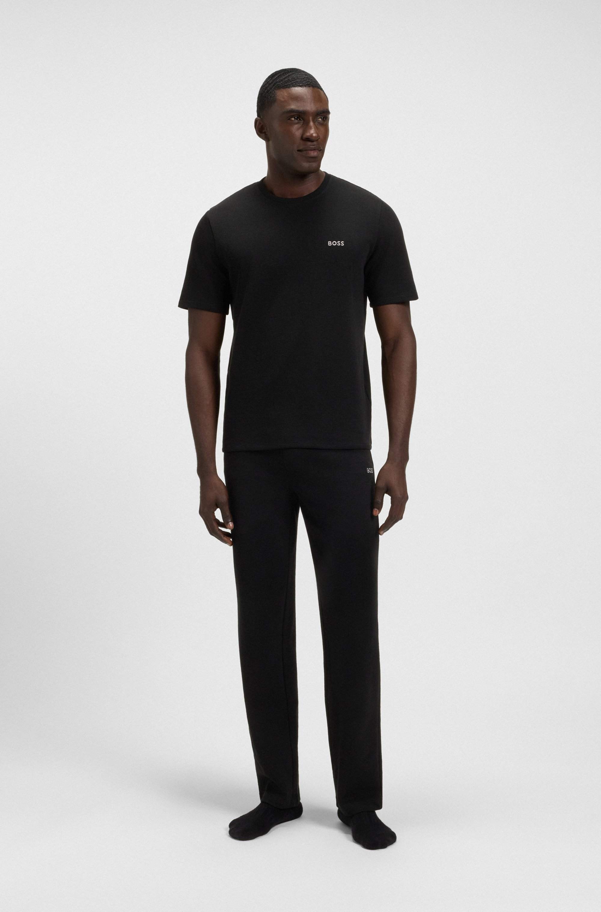 Waffle-structured pyjama T-shirt with embroidered logo
