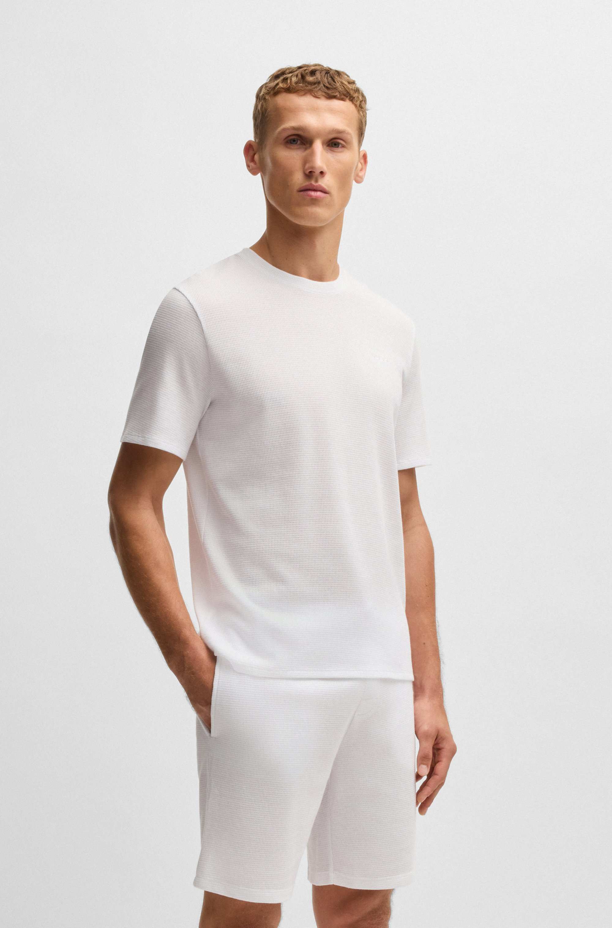 Cotton-blend pyjama T-shirt with embroidered logo