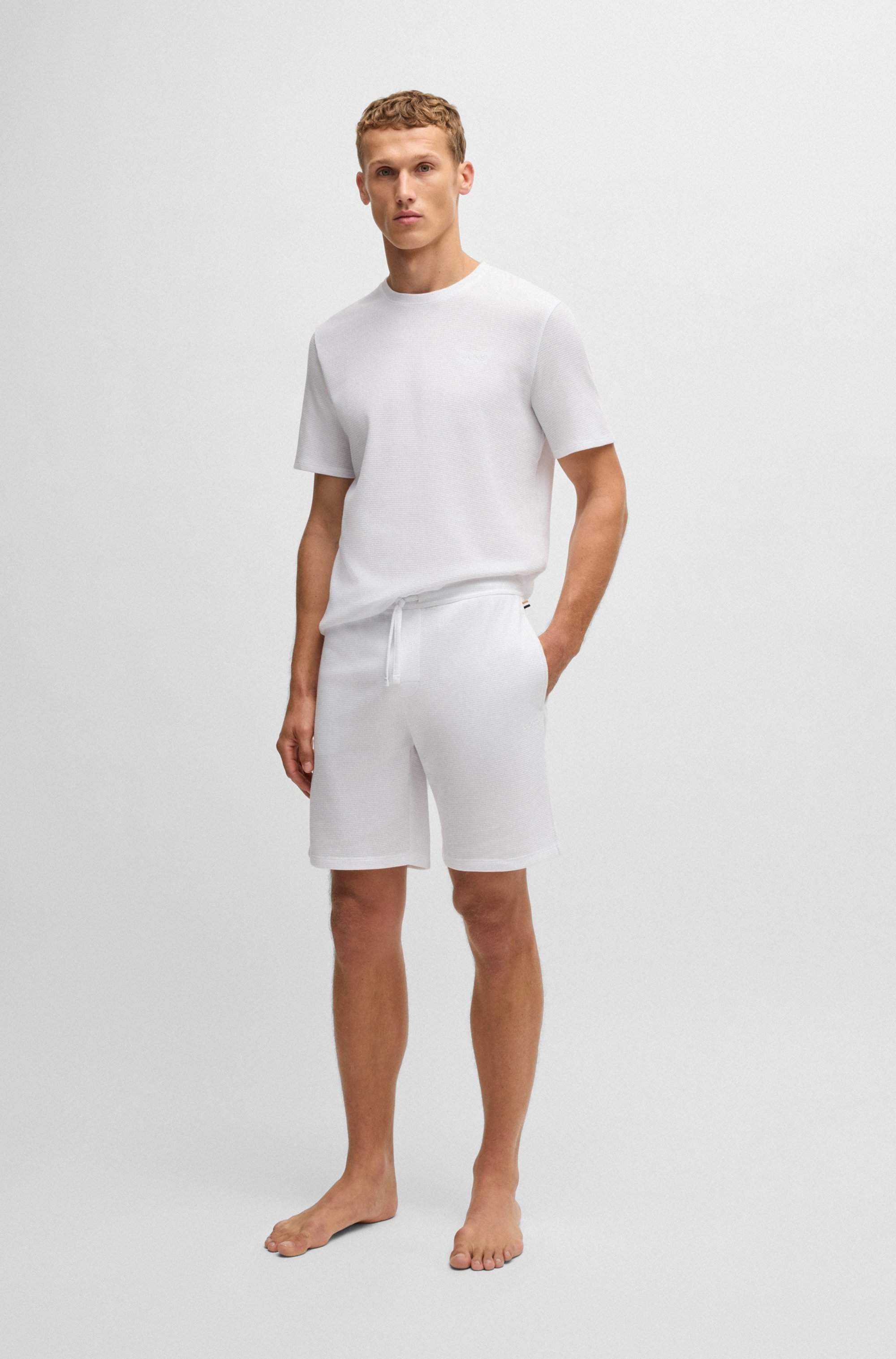 Waffle-structured pyjama T-shirt with embroidered logo