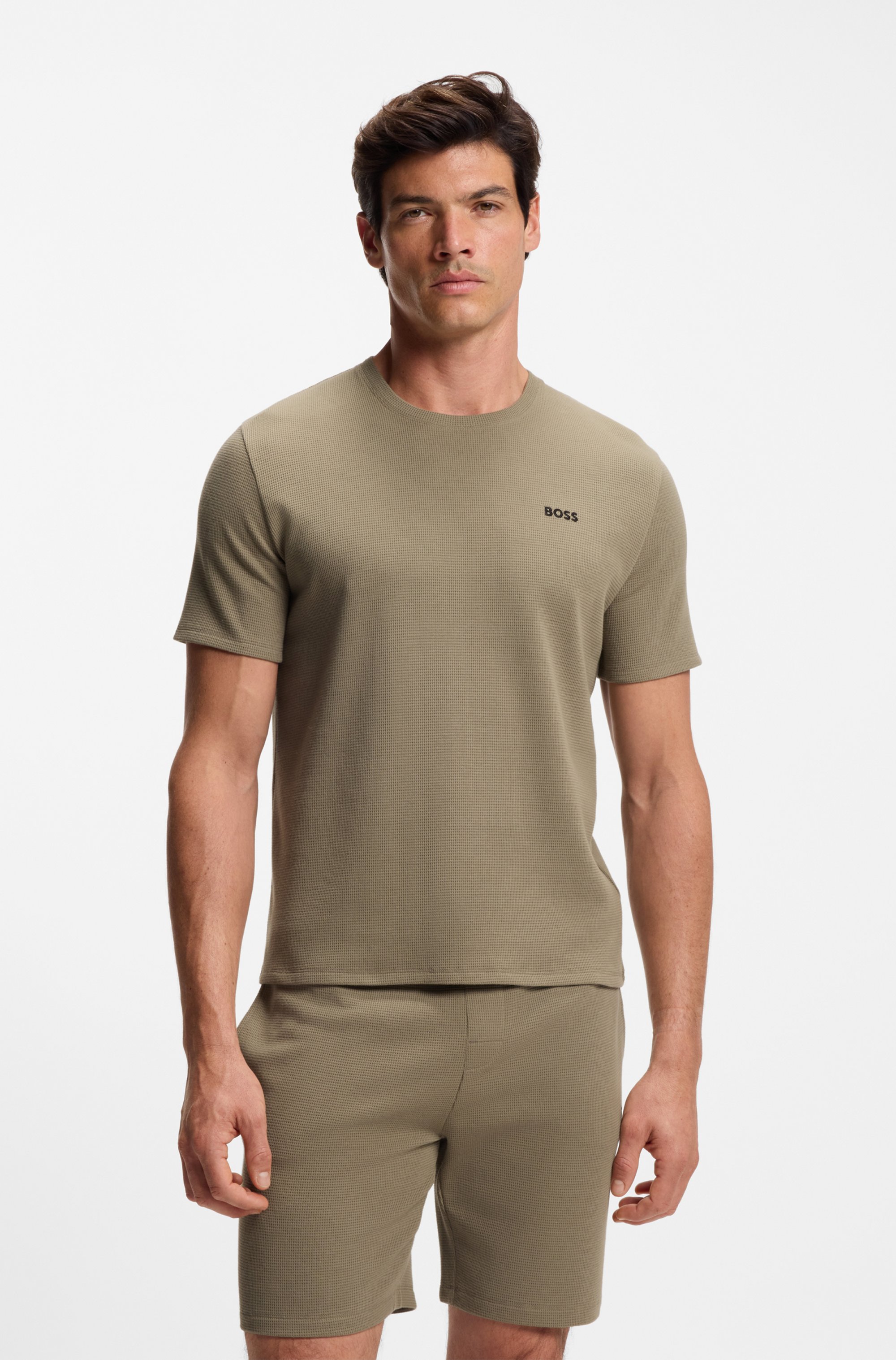 Cotton-blend pyjama T-shirt with embroidered logo