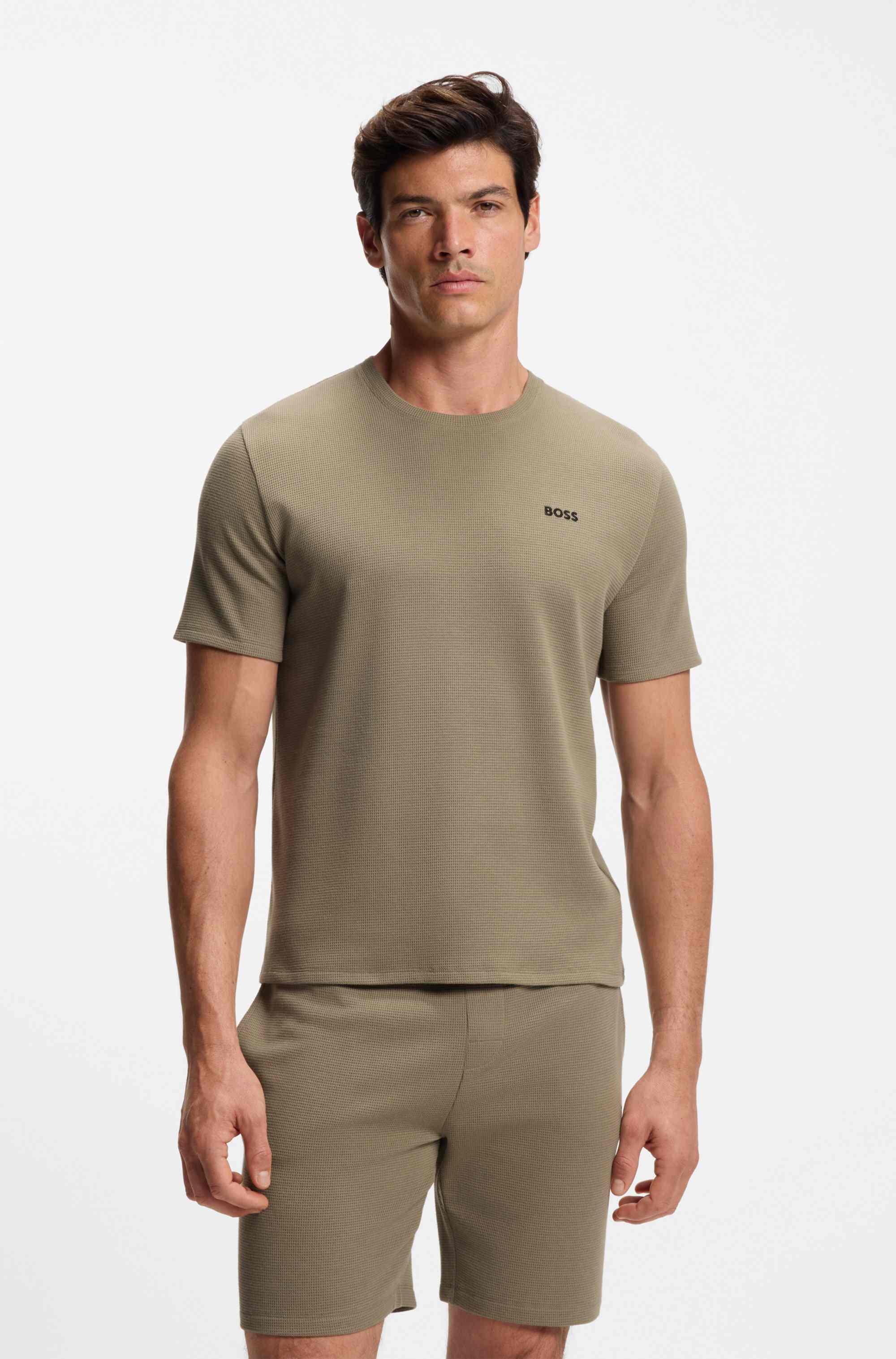 Cotton-blend pyjama T-shirt with embroidered logo