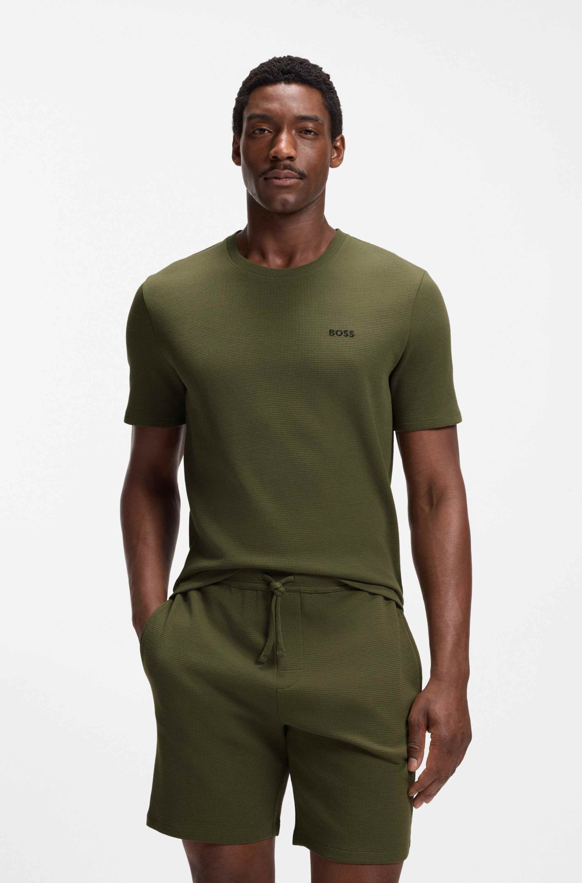 Cotton-blend pyjama T-shirt with embroidered logo