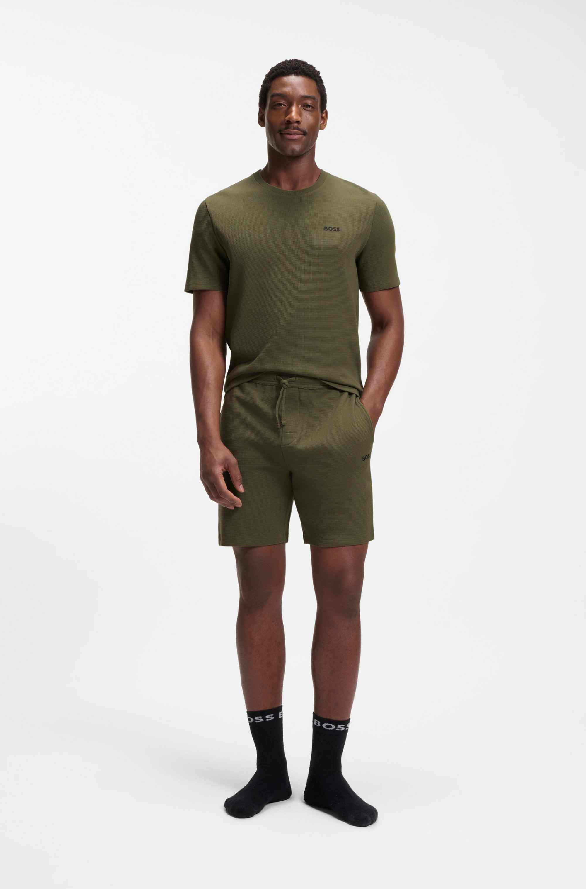 Cotton-blend pyjama T-shirt with embroidered logo