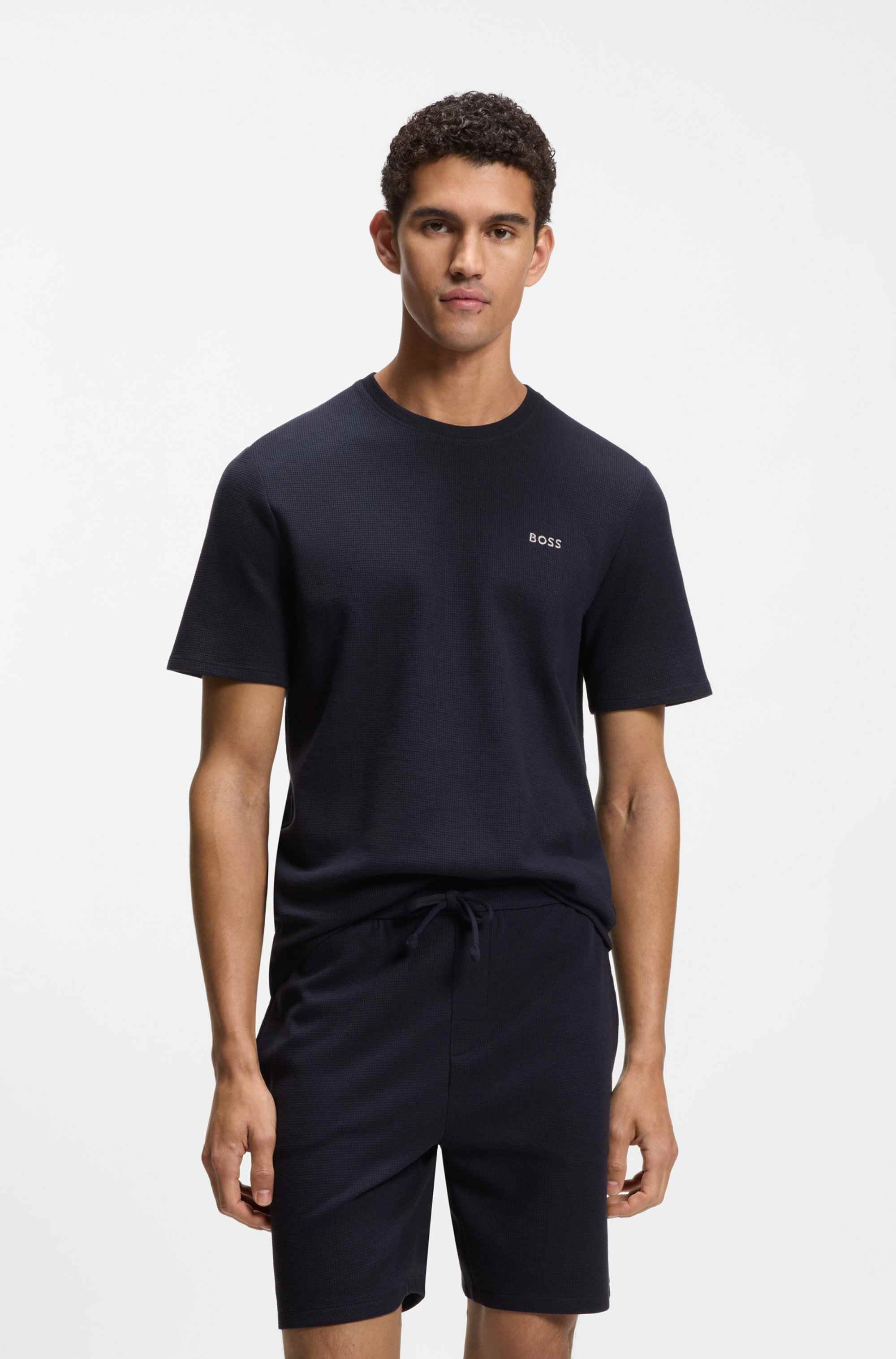 Cotton-blend pyjama T-shirt with embroidered logo