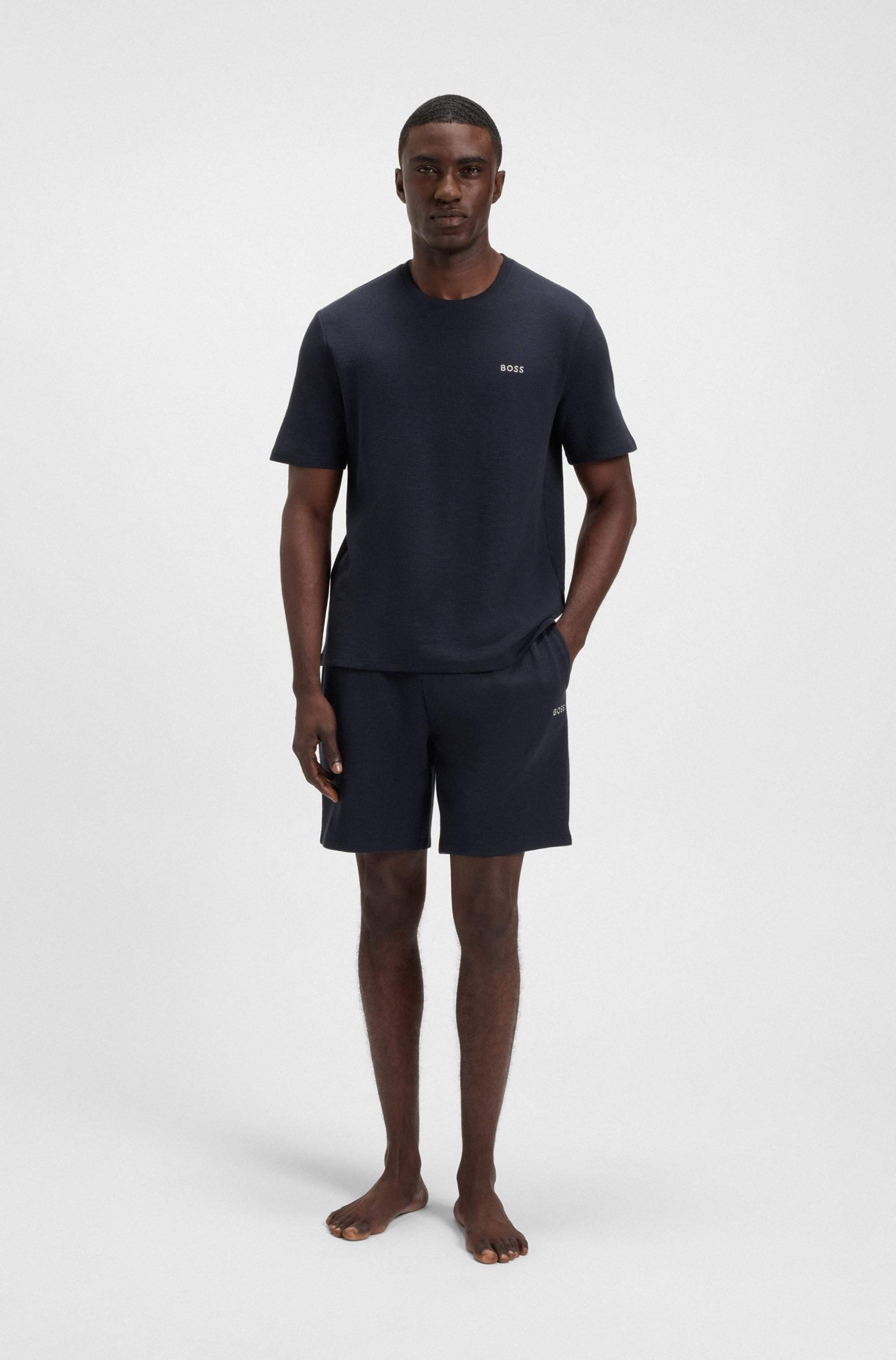 Waffle-structured pyjama T-shirt with embroidered logo