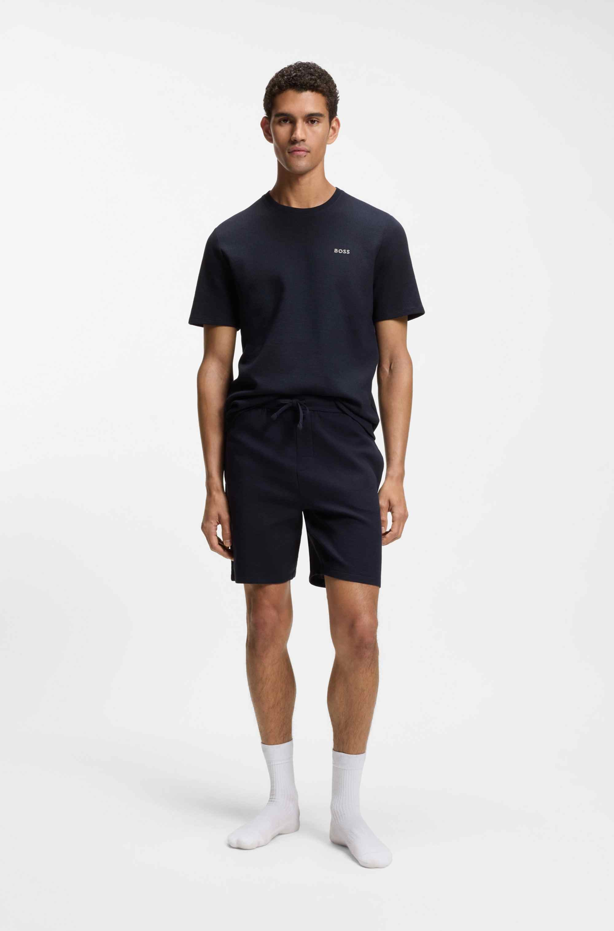 Cotton-blend pyjama T-shirt with embroidered logo