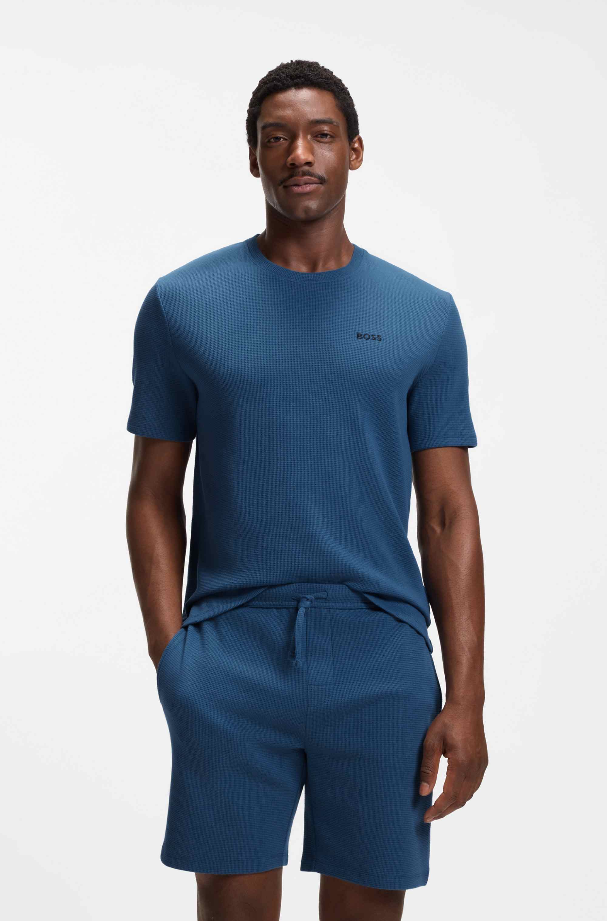 Cotton-blend pyjama T-shirt with embroidered logo