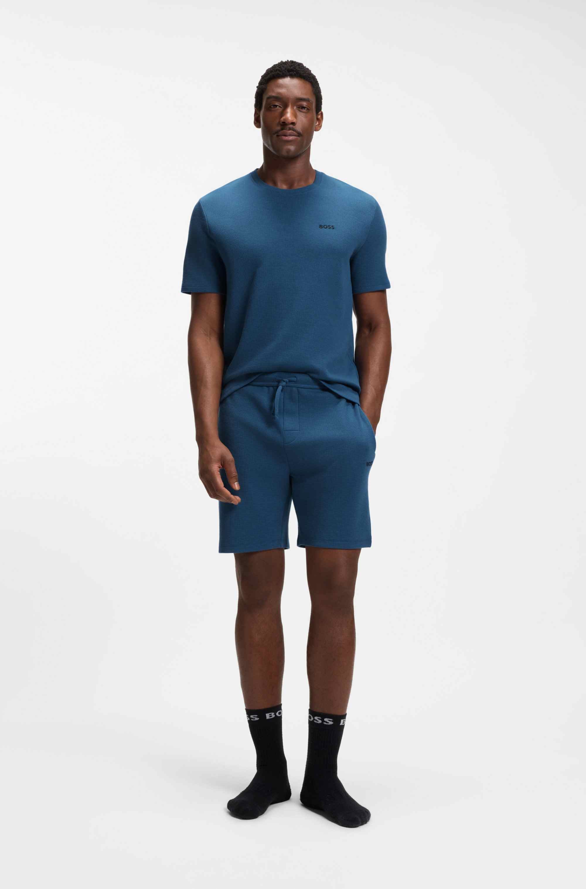 Cotton-blend pyjama T-shirt with embroidered logo