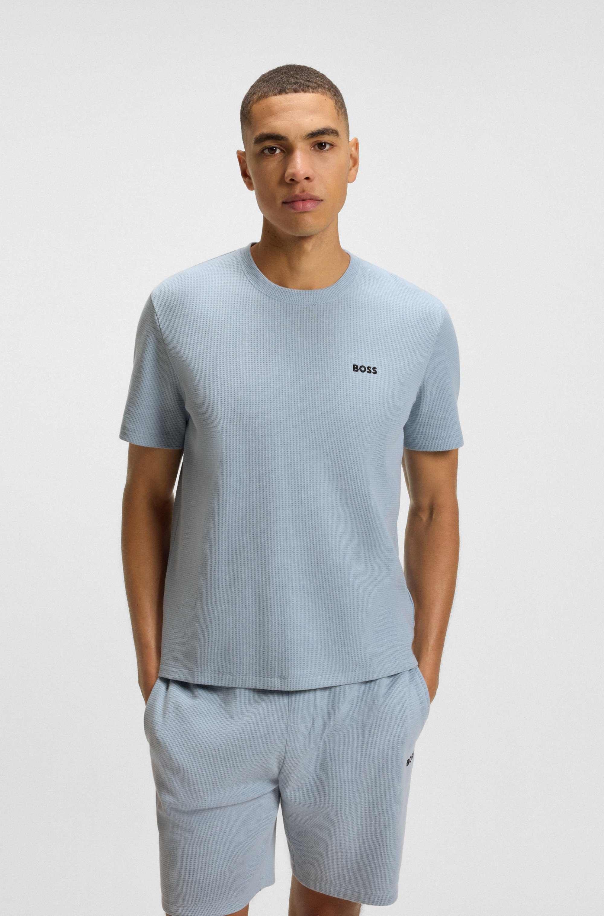 Cotton-blend pyjama T-shirt with embroidered logo