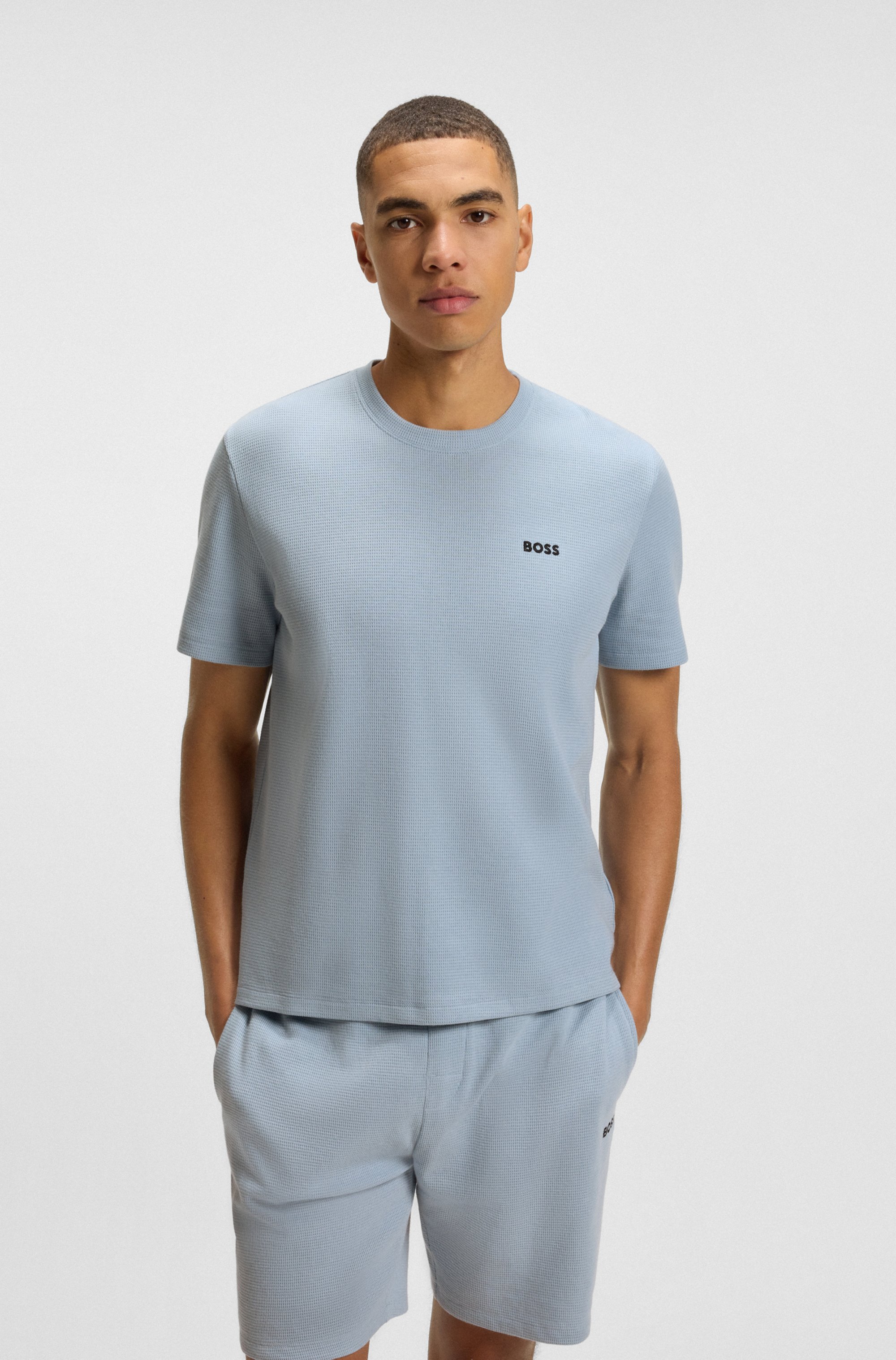 Cotton-blend pyjama T-shirt with embroidered logo