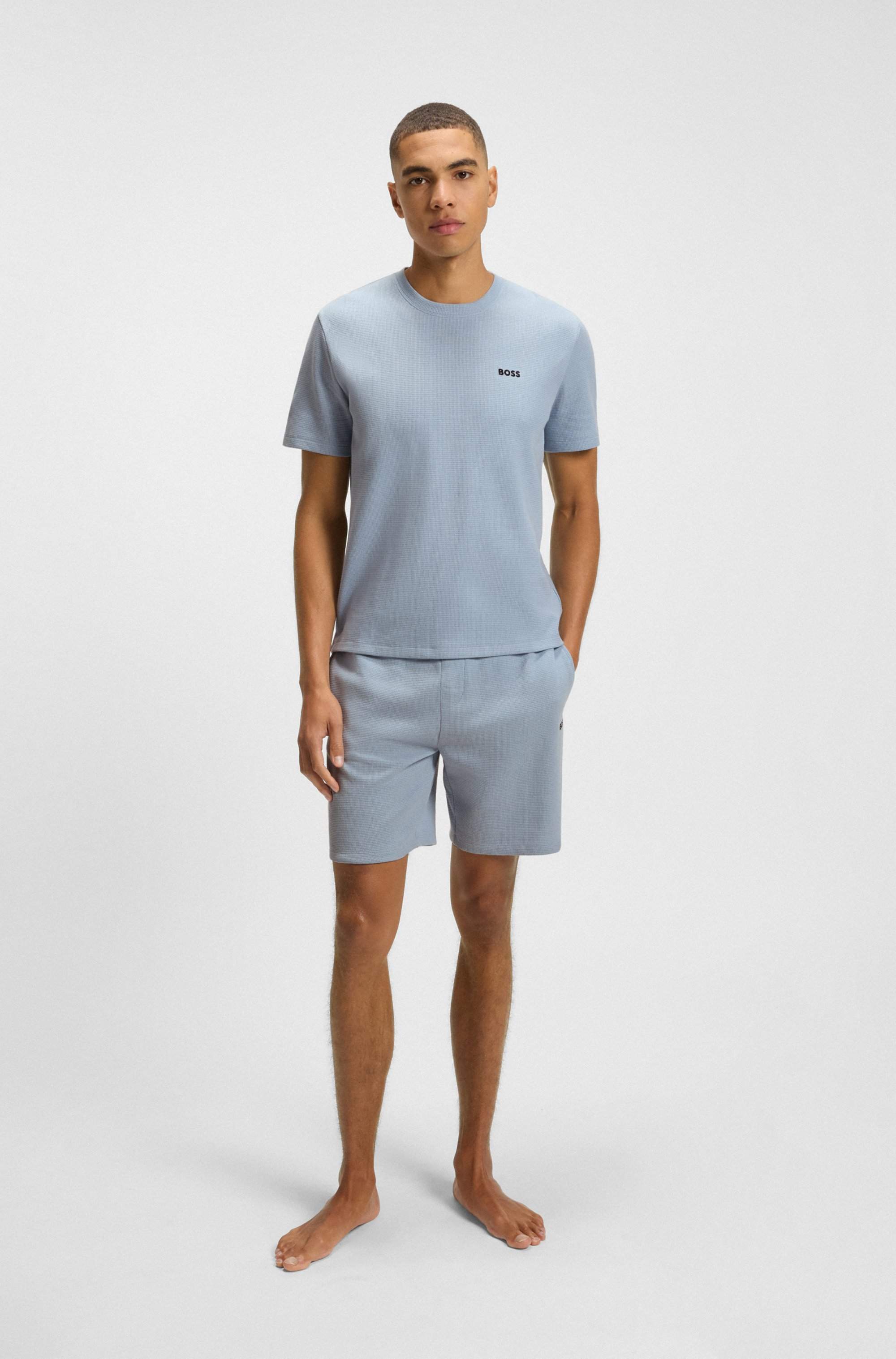 Waffle-structured pyjama T-shirt with embroidered logo