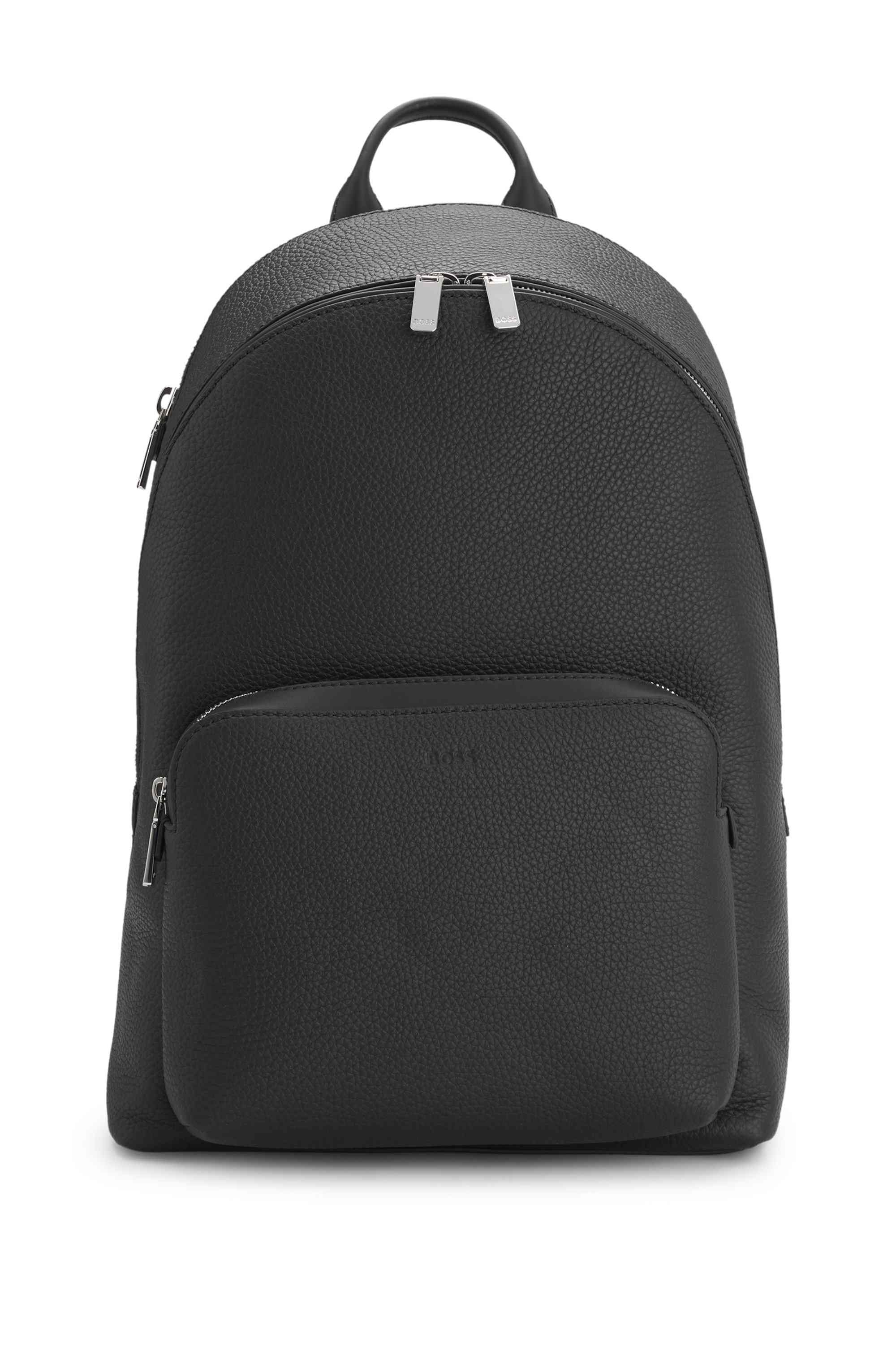 Backpack in grained Italian leather with smart sleeve
