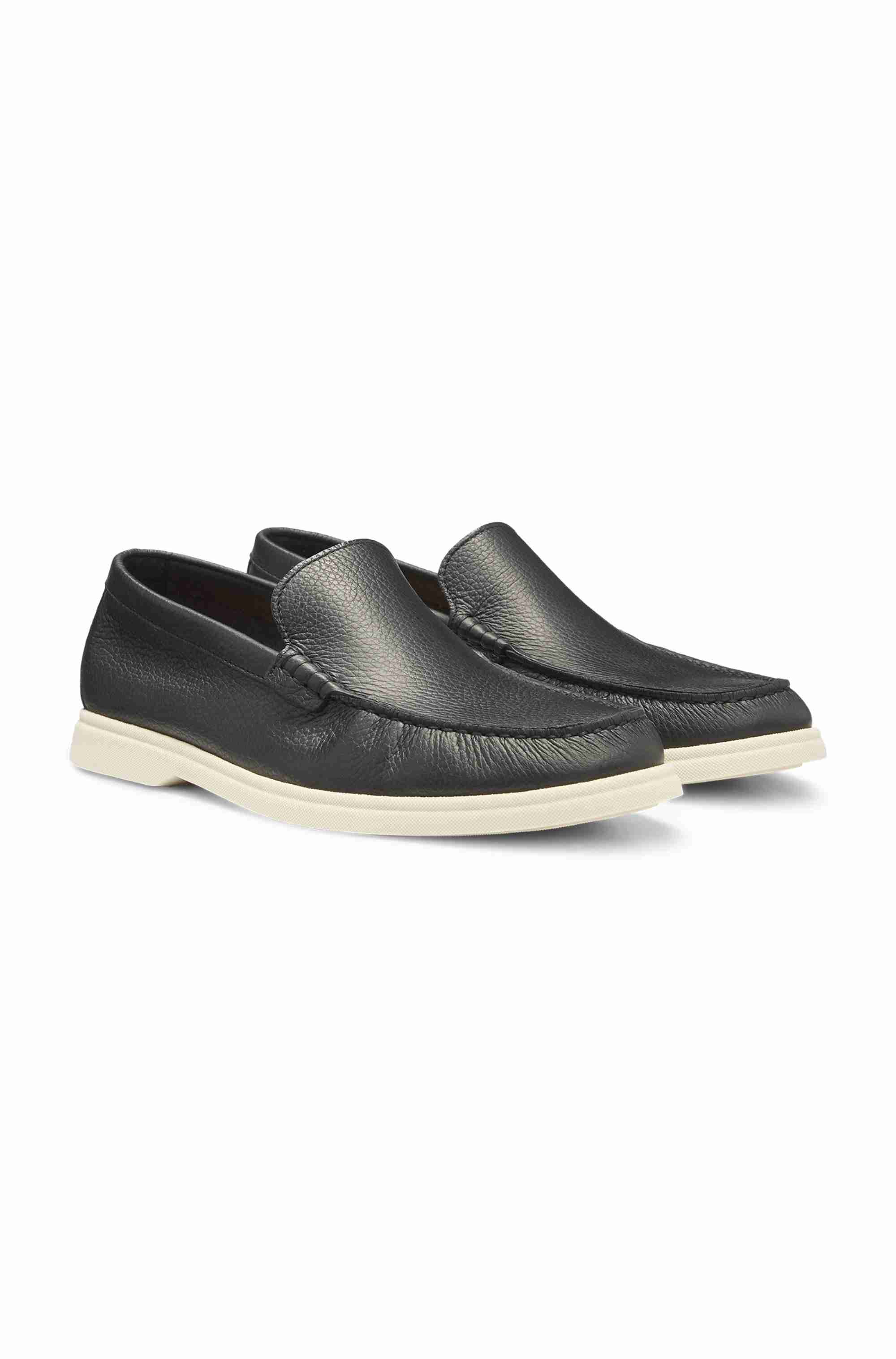 Tumbled-leather moccasins with logo detail