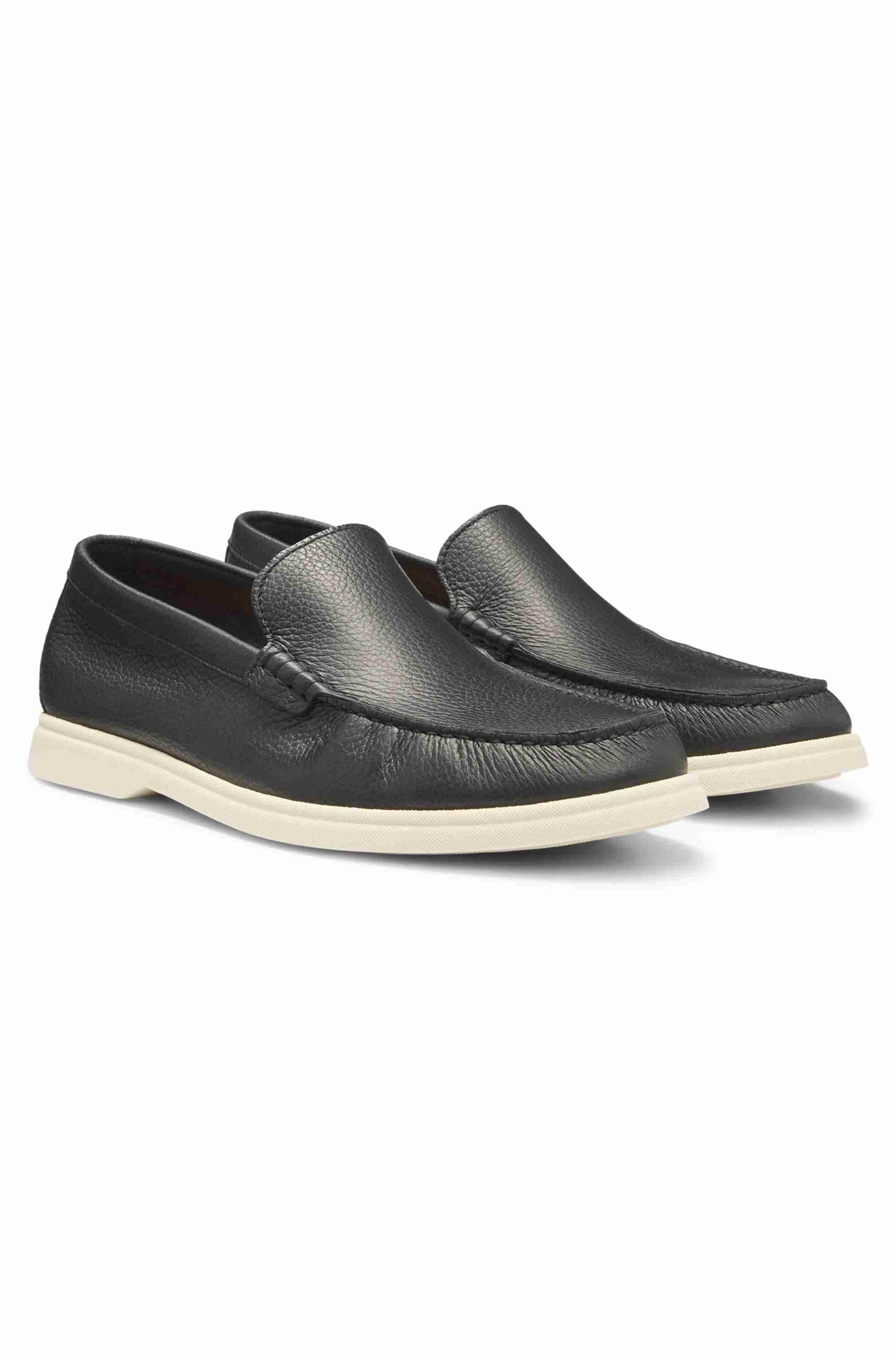 Tumbled-leather moccasins with logo detail