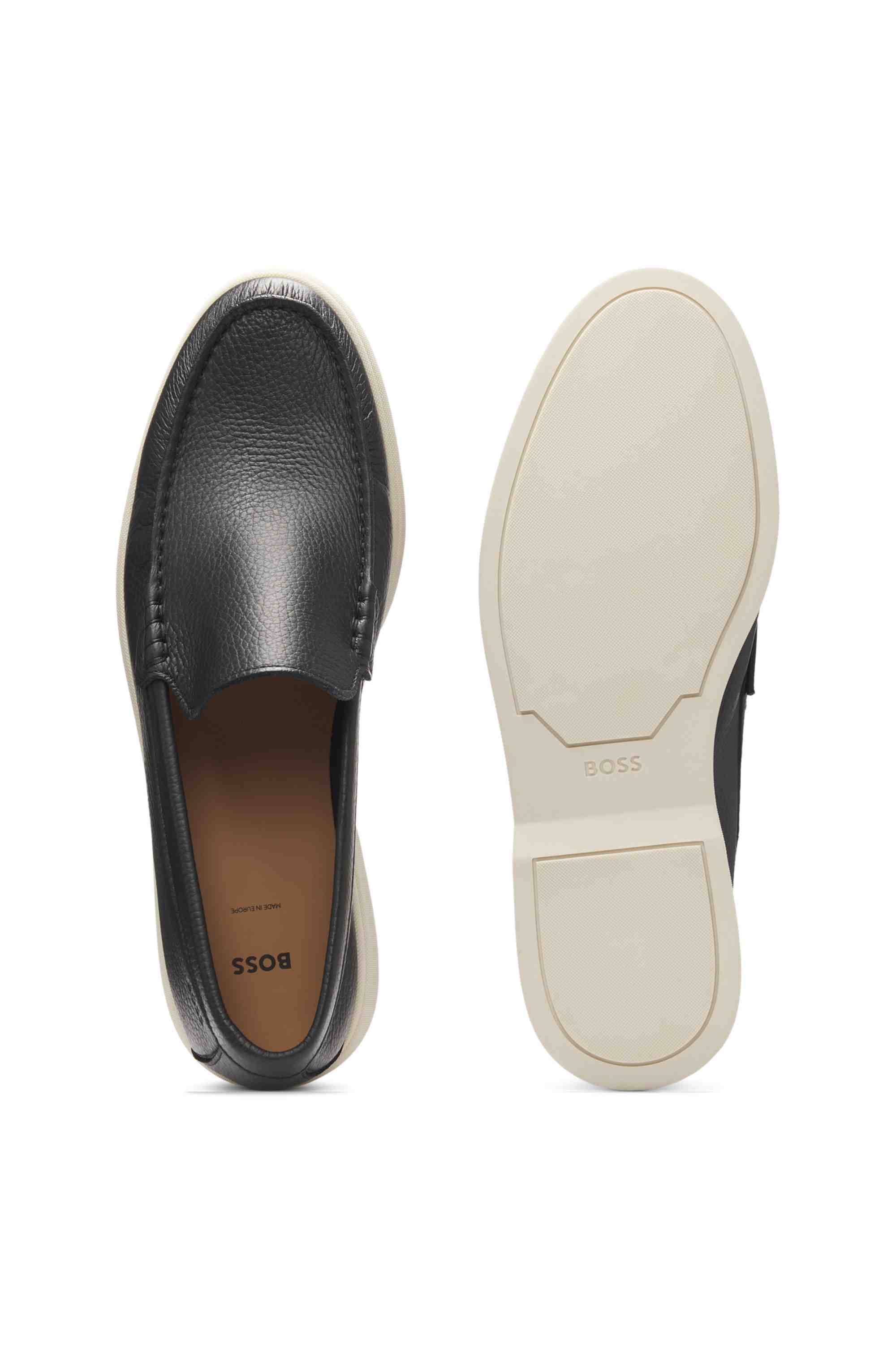 Tumbled-leather moccasins with logo detail