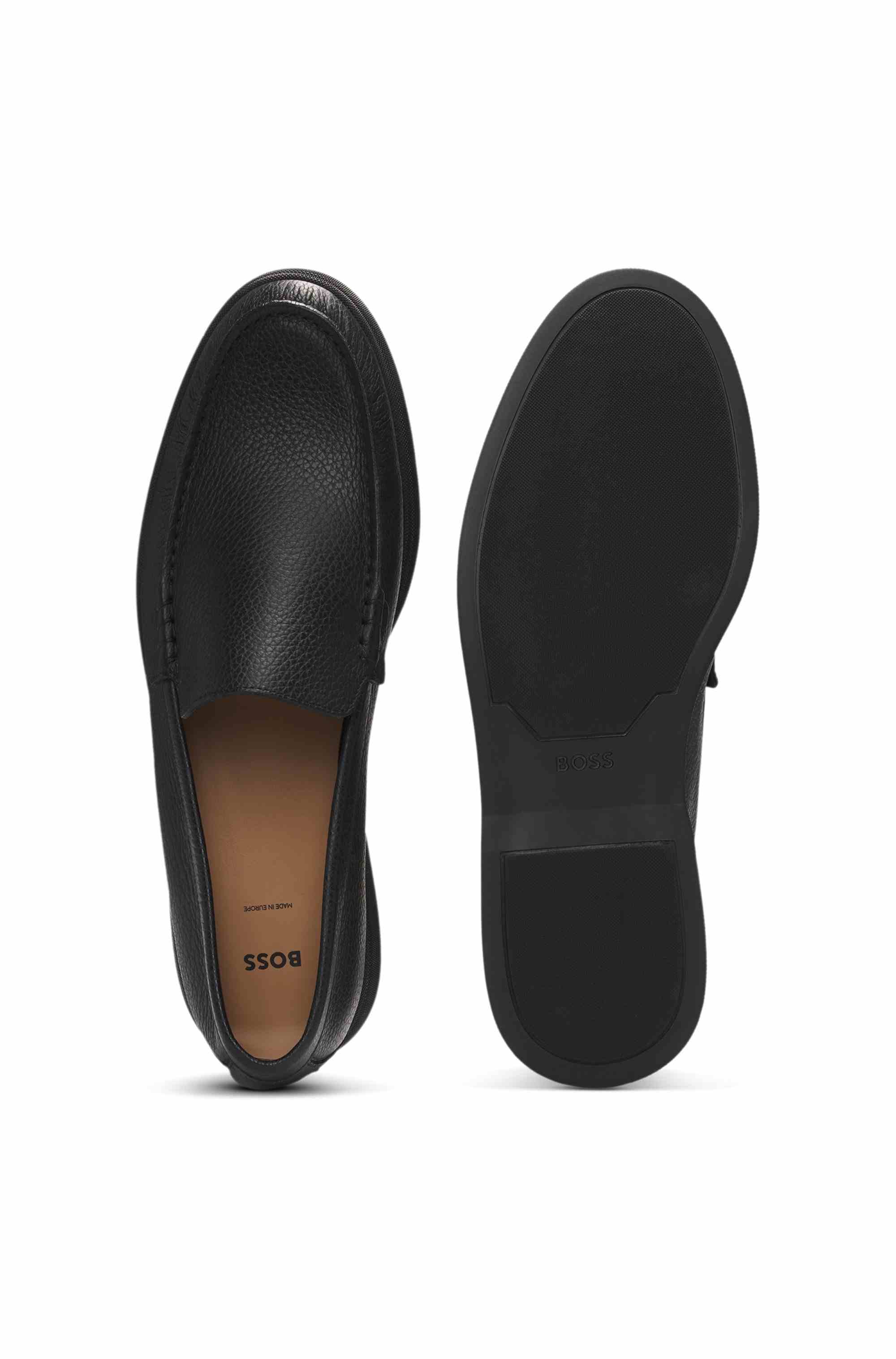 Tumbled-leather moccasins with logo detail