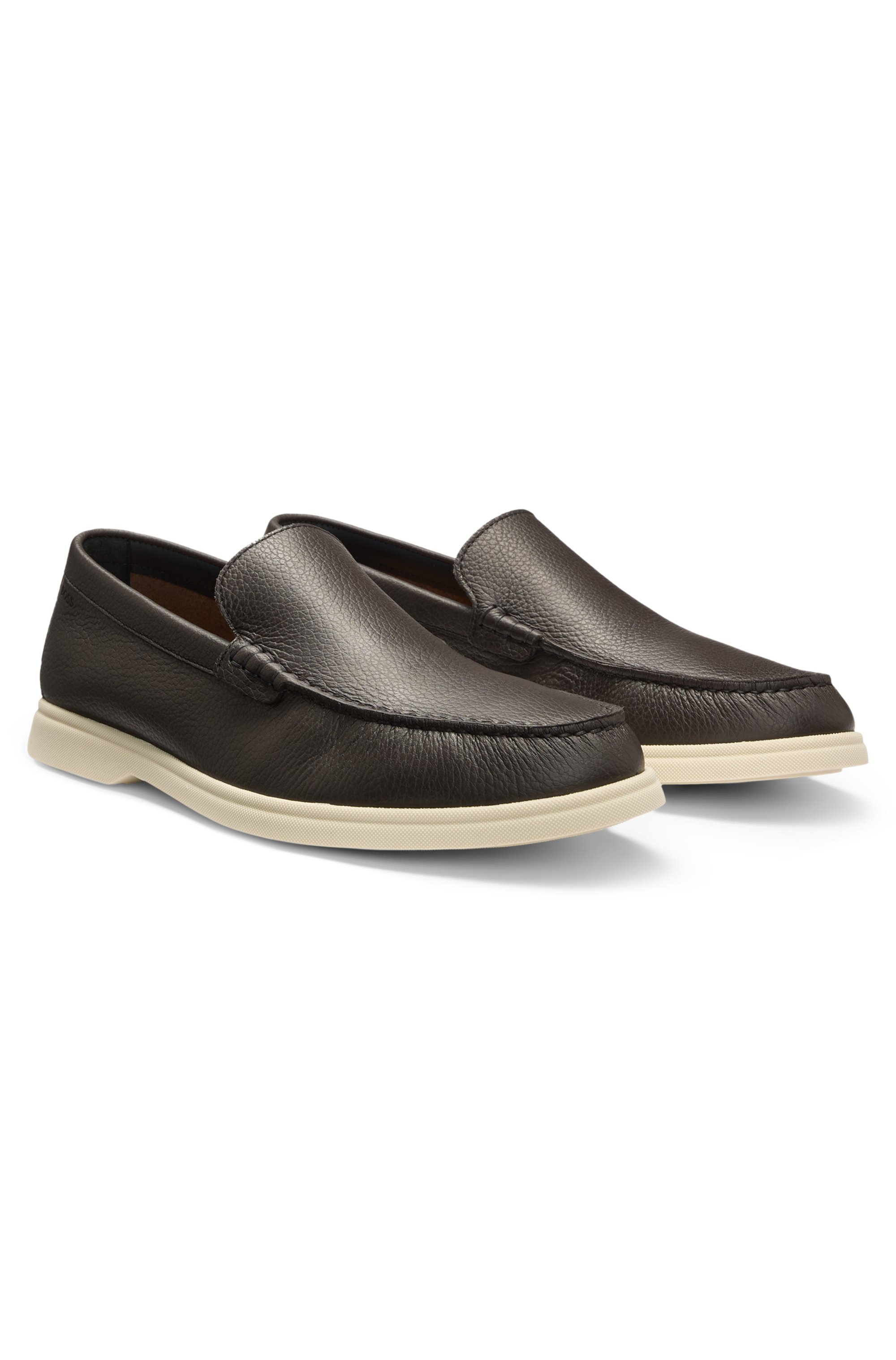 Tumbled-leather moccasins with logo detail
