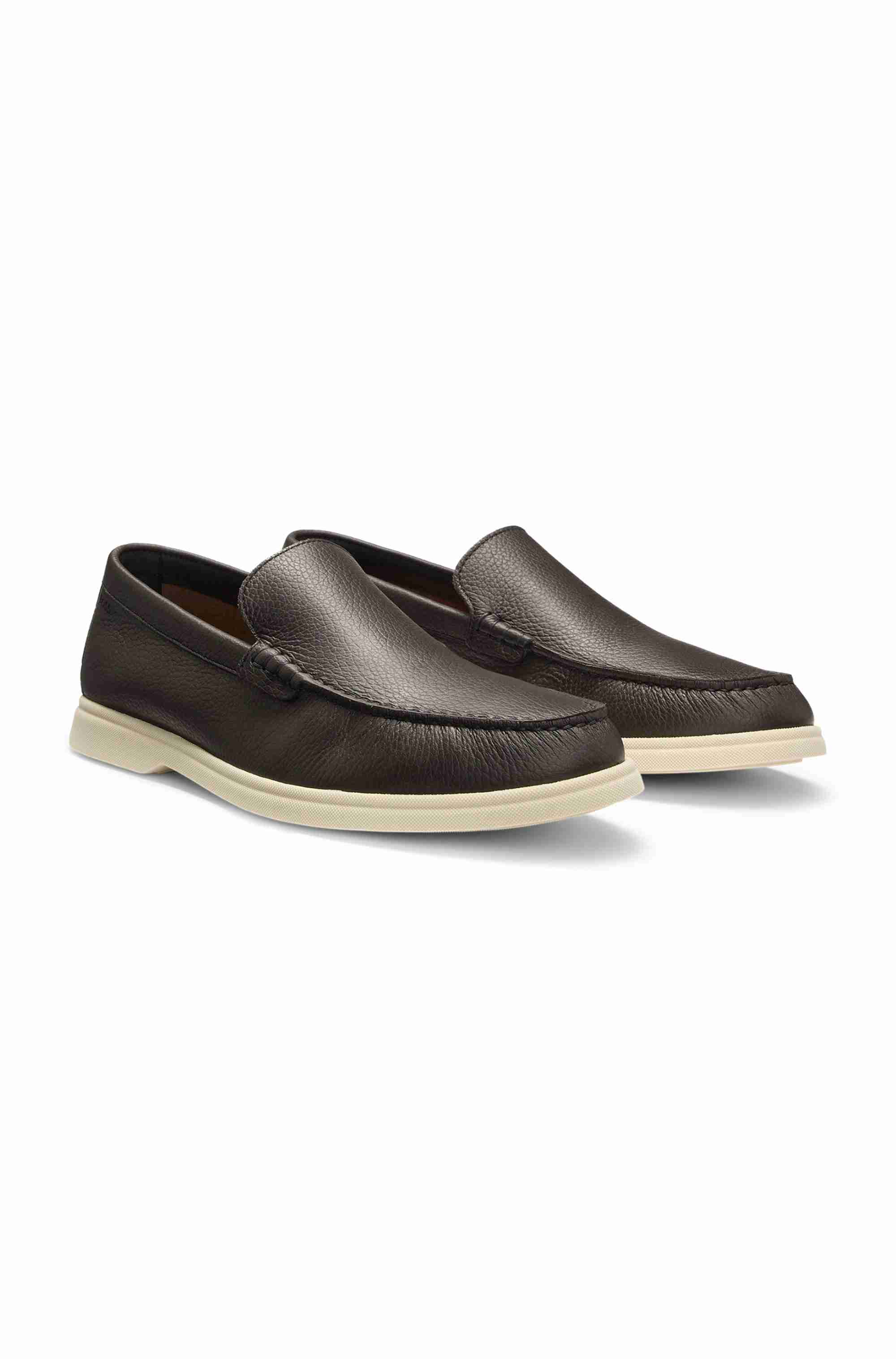Tumbled-leather moccasins with logo detail