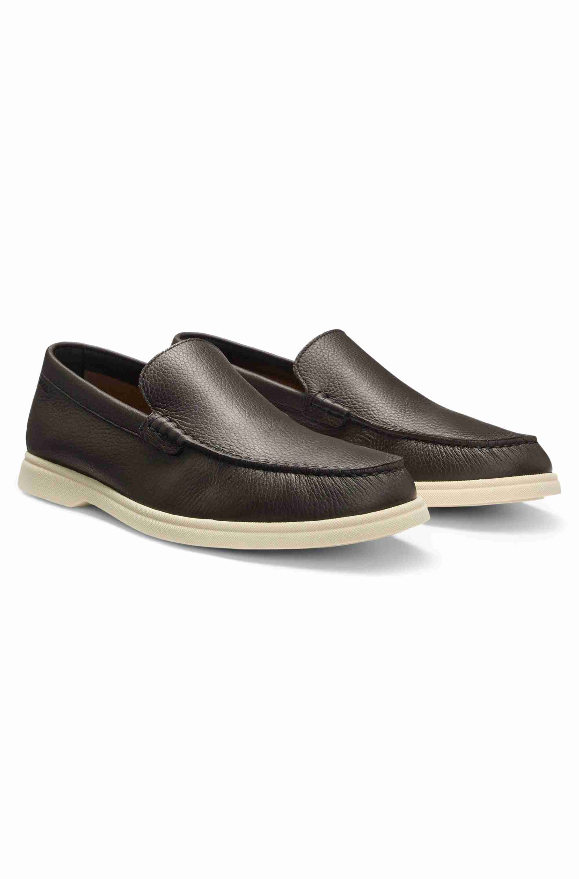 Tumbled-leather moccasins with logo detail