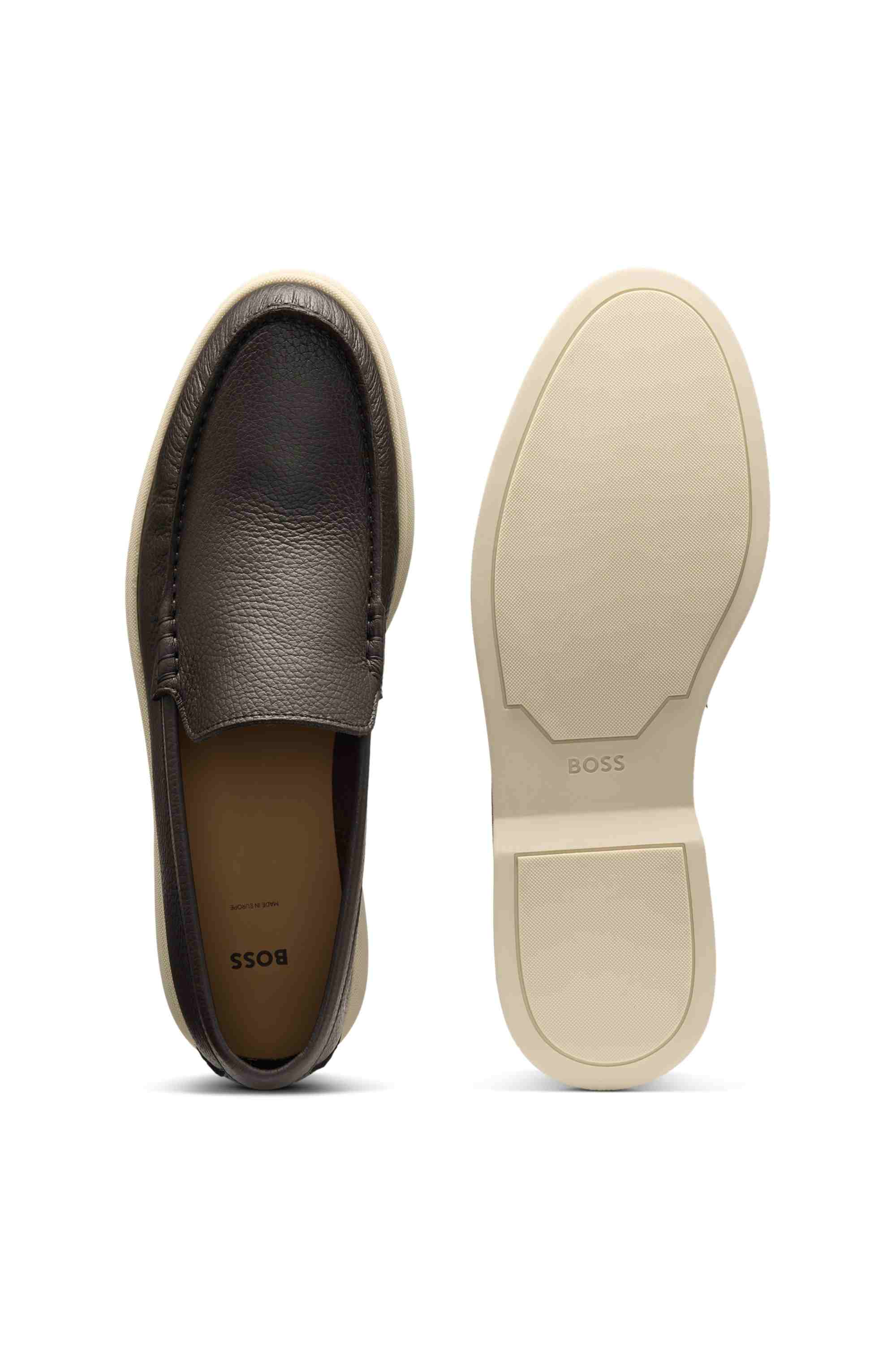 Tumbled-leather moccasins with logo detail