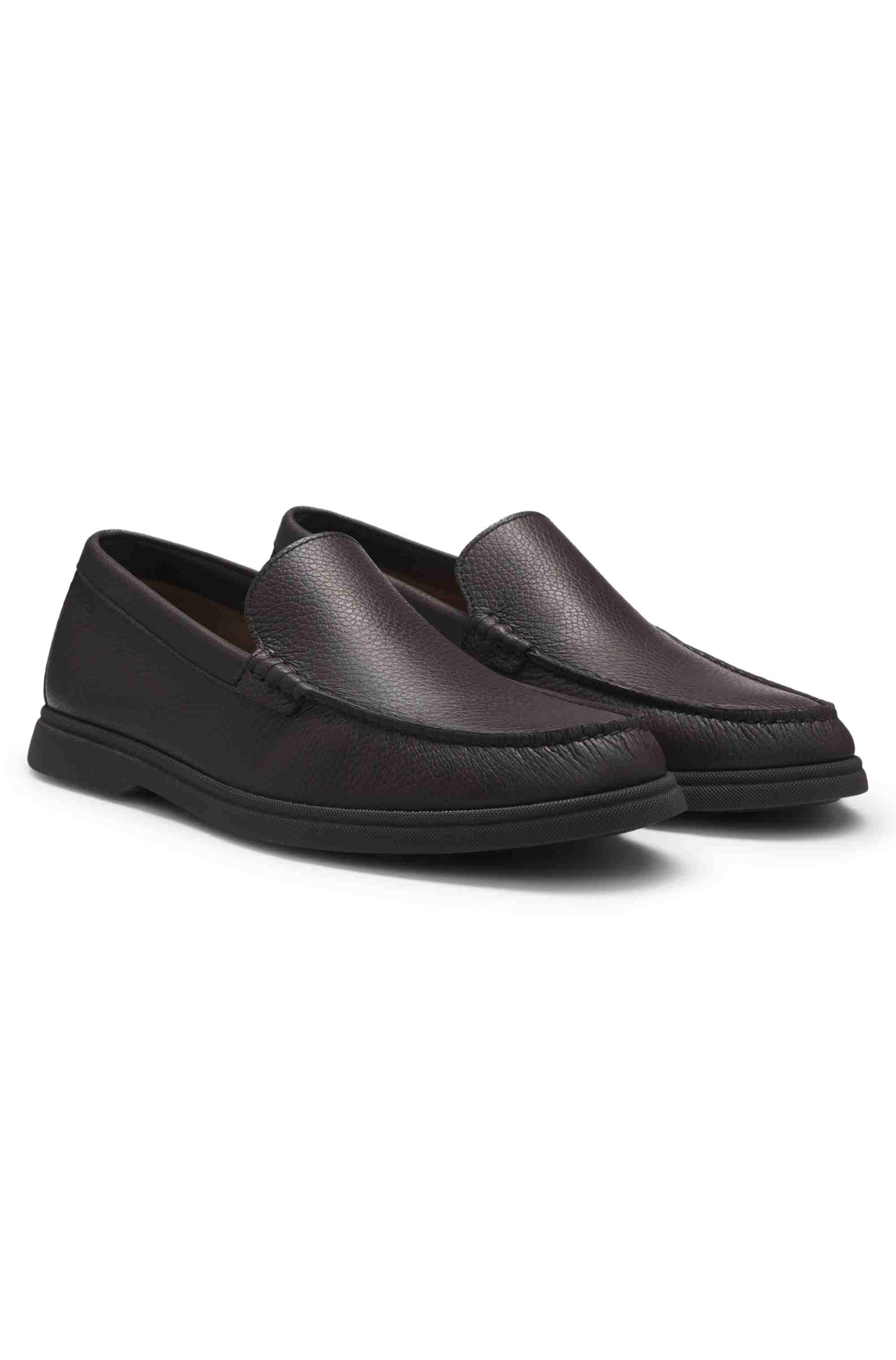Tumbled-leather moccasins with logo detail