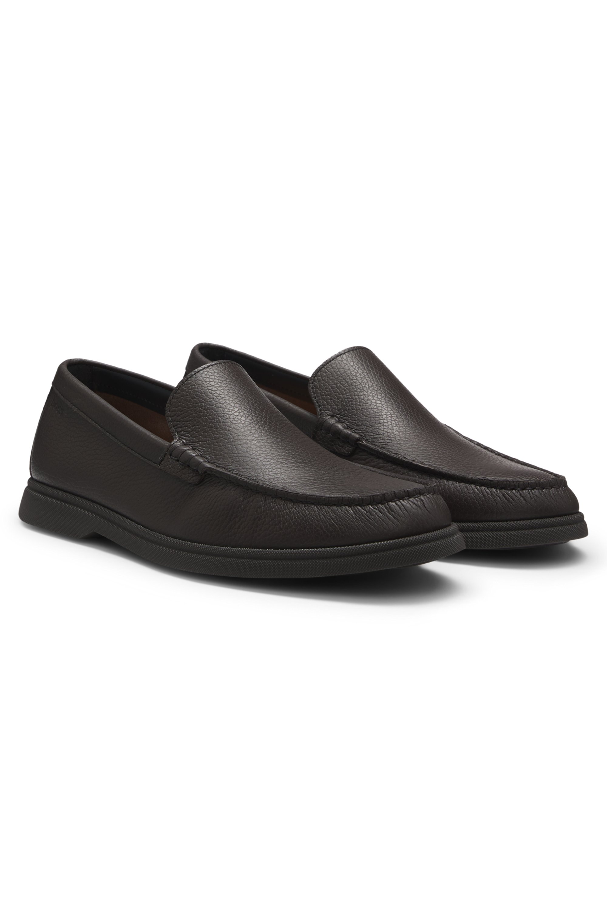 Tumbled-leather moccasins with logo detail
