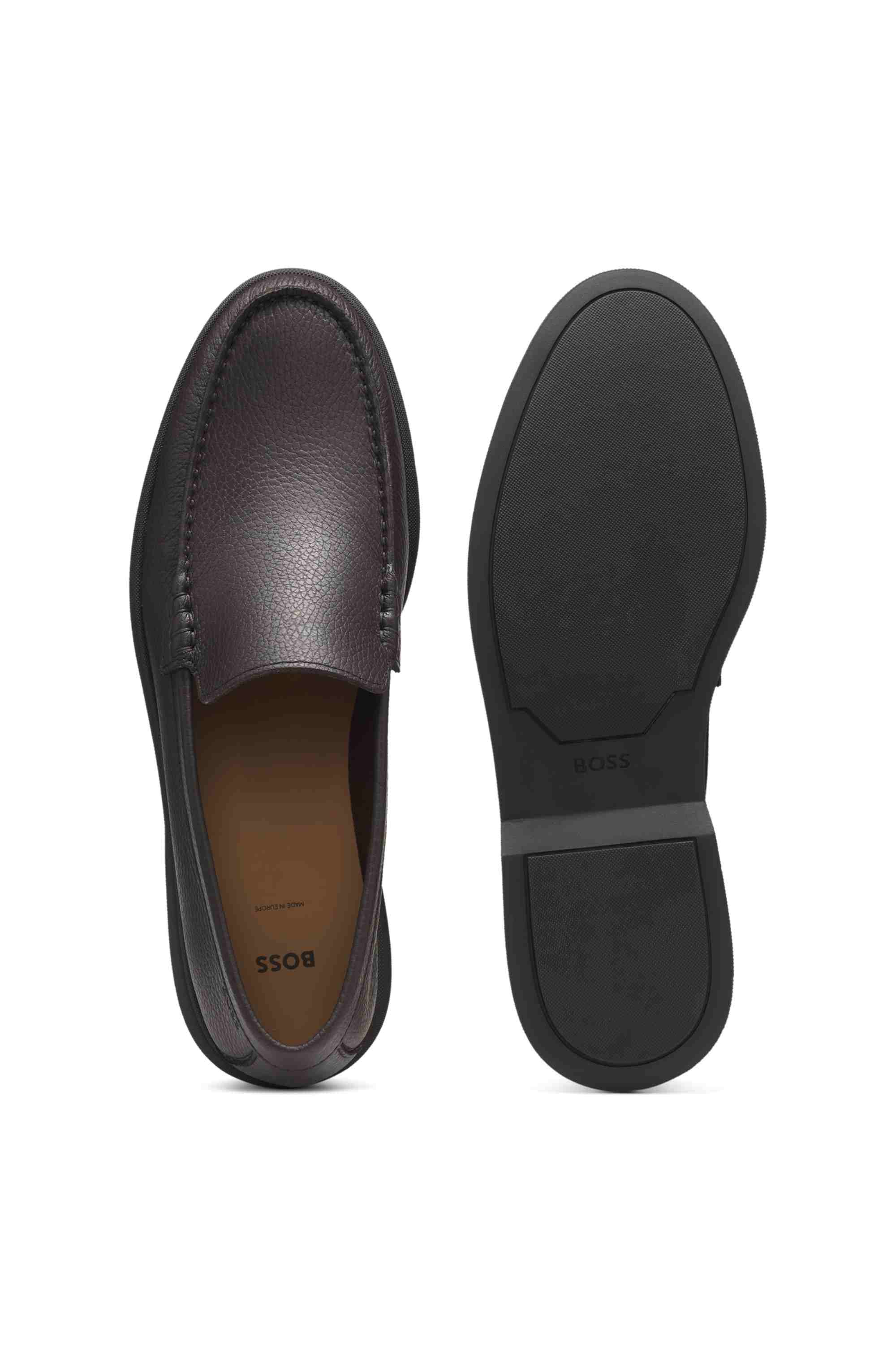 Tumbled-leather moccasins with logo detail