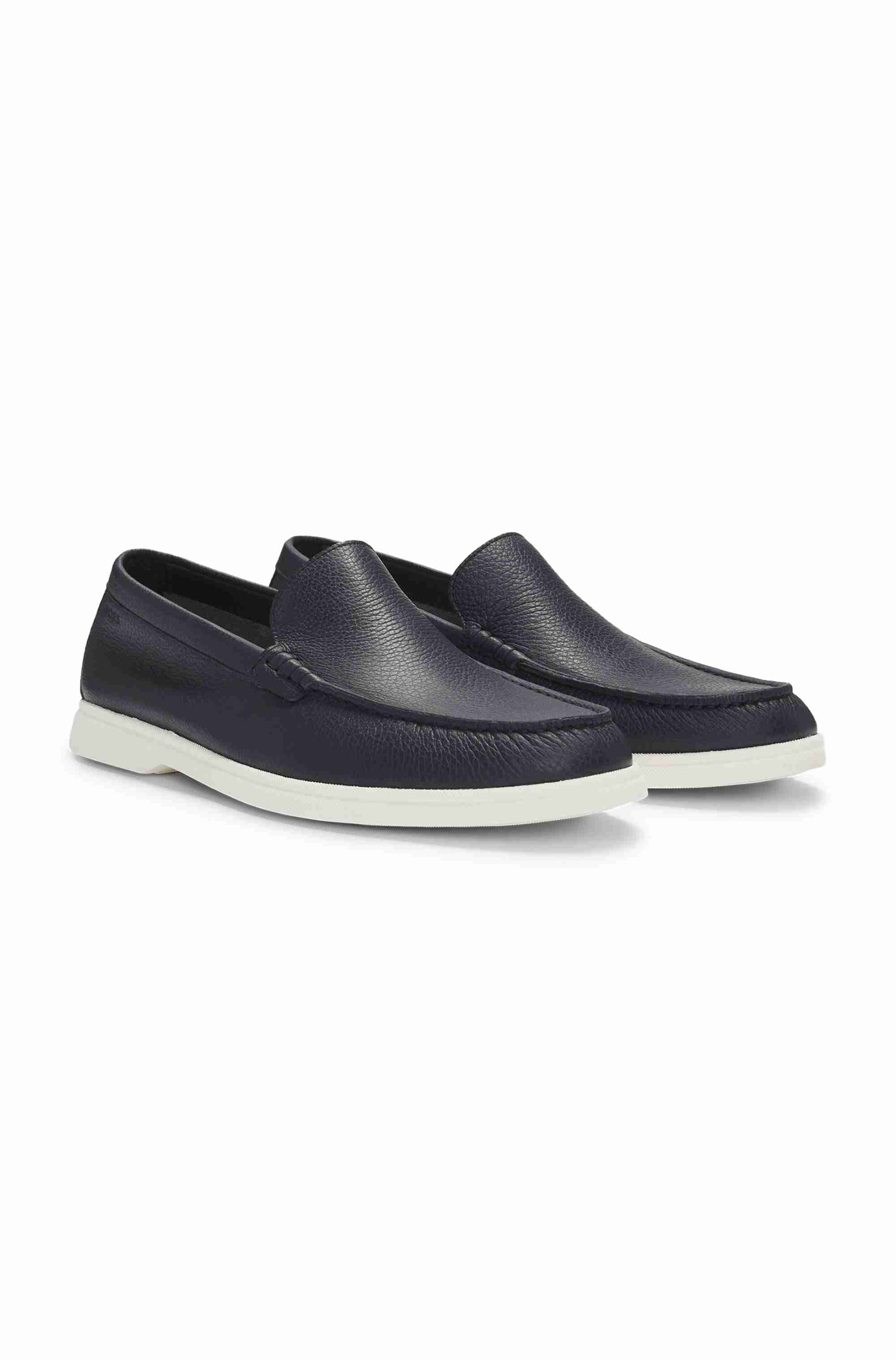 Tumbled-leather moccasins with logo detail