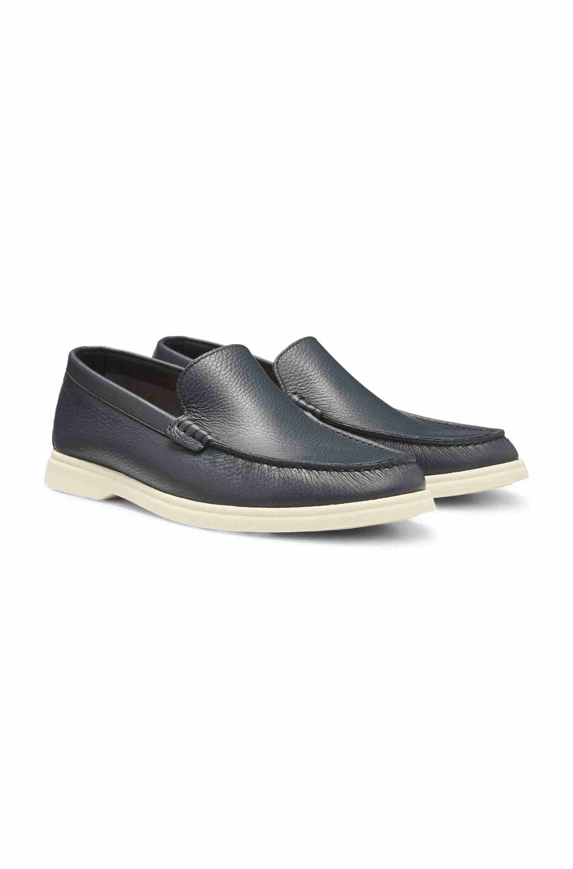 Tumbled-leather moccasins with logo detail