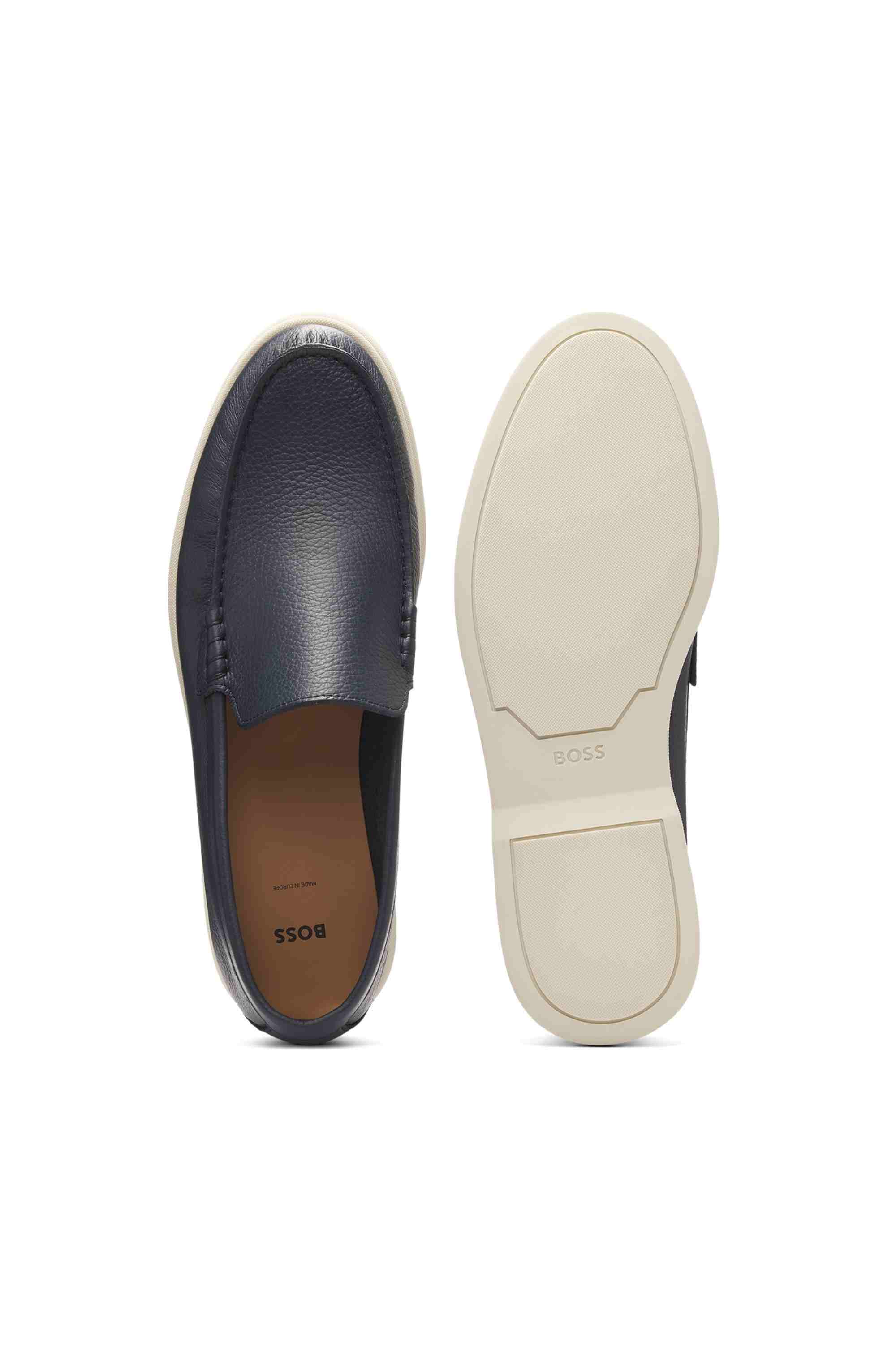 Tumbled-leather moccasins with logo detail