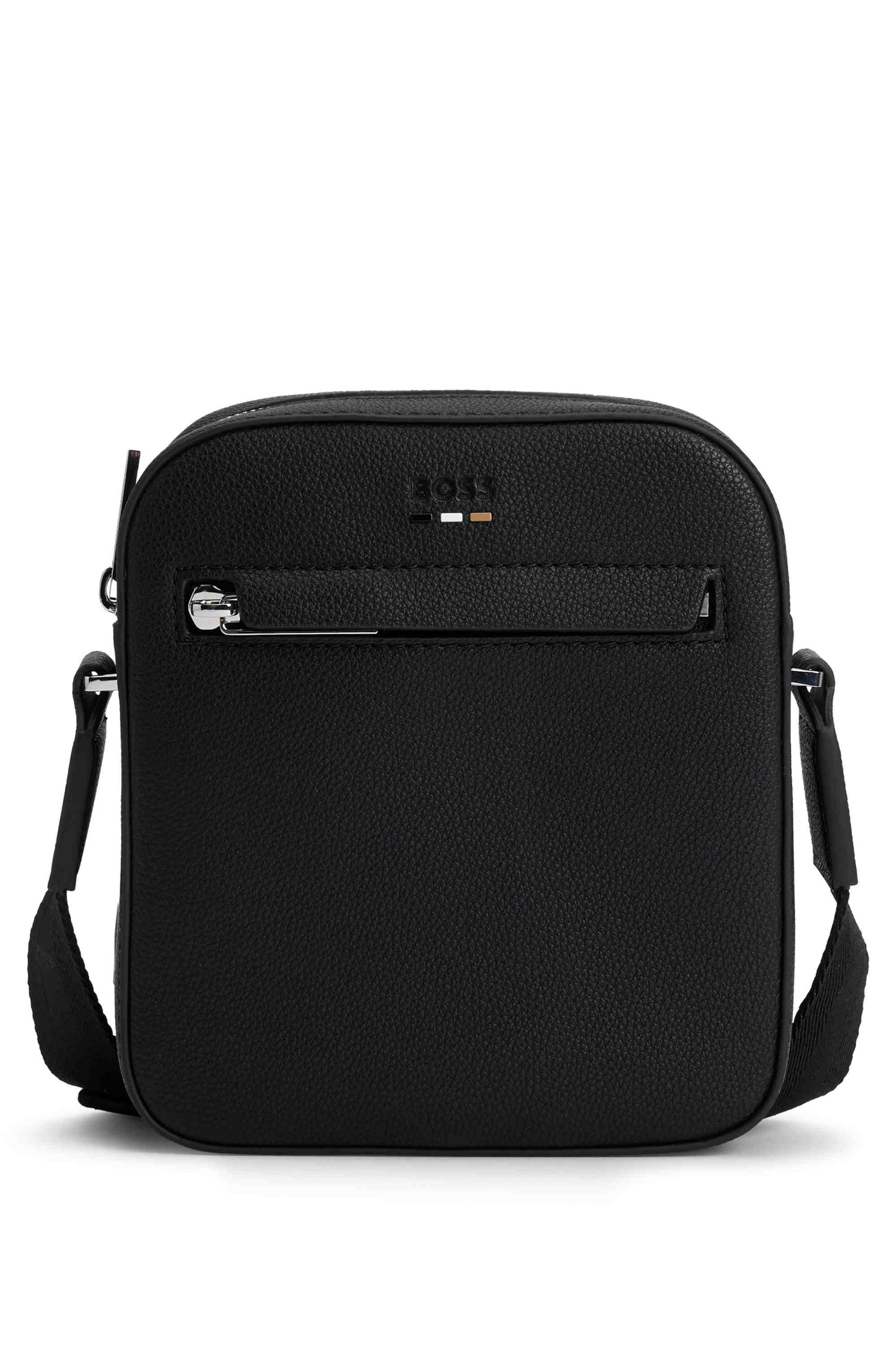 Grained faux-leather reporter bag with logo trim