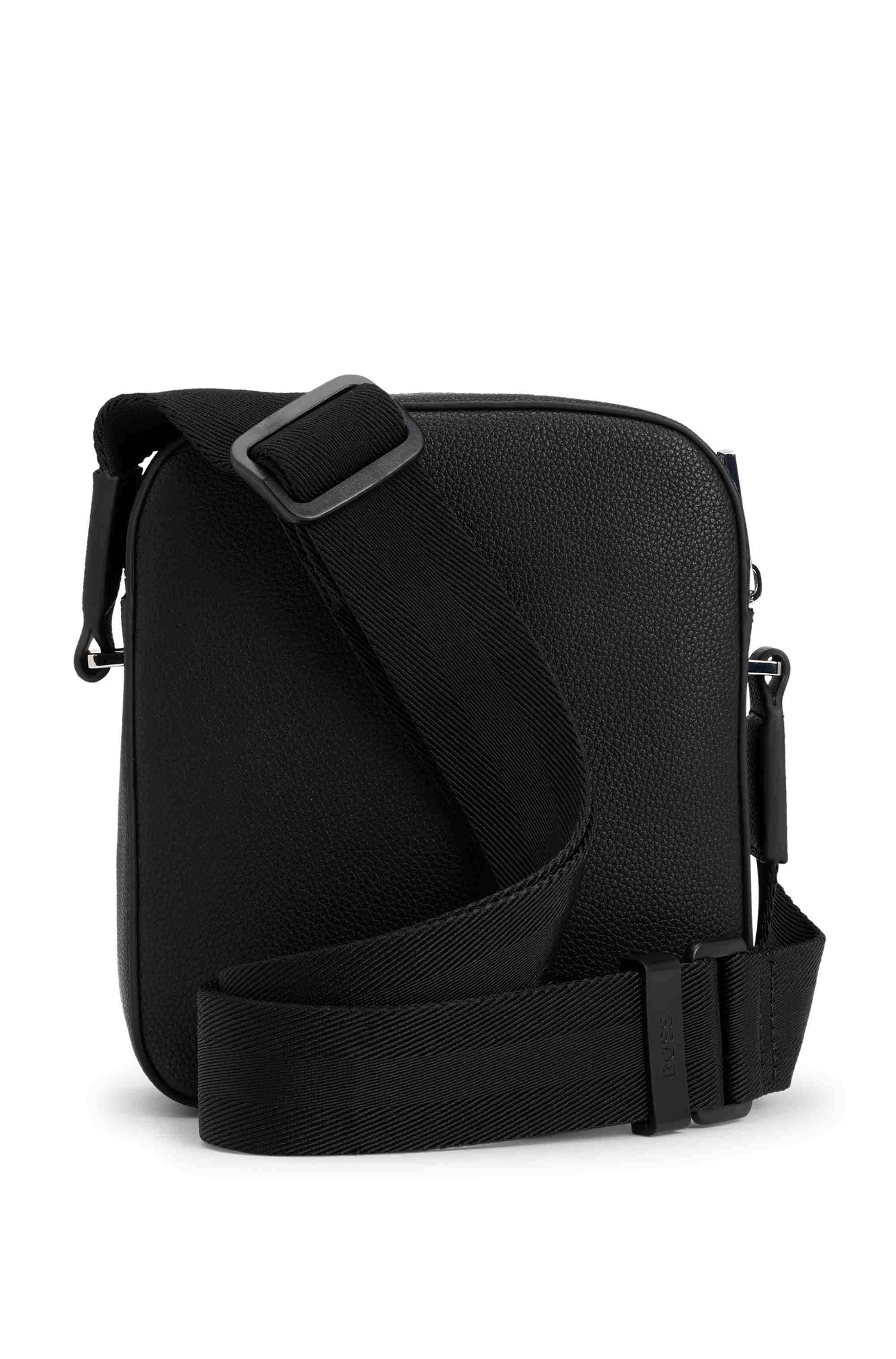 Grained faux-leather reporter bag with logo trim