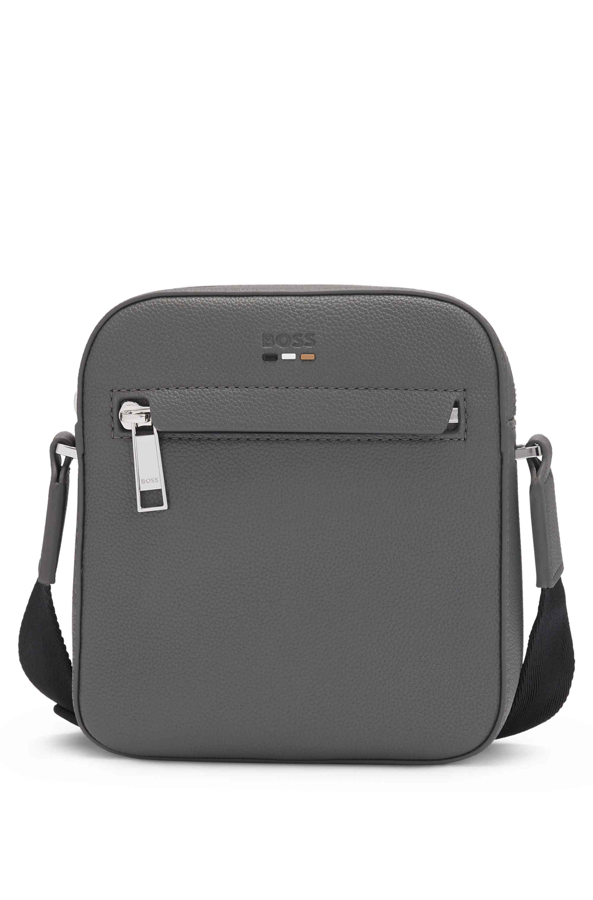 Grained faux-leather reporter bag with logo trim