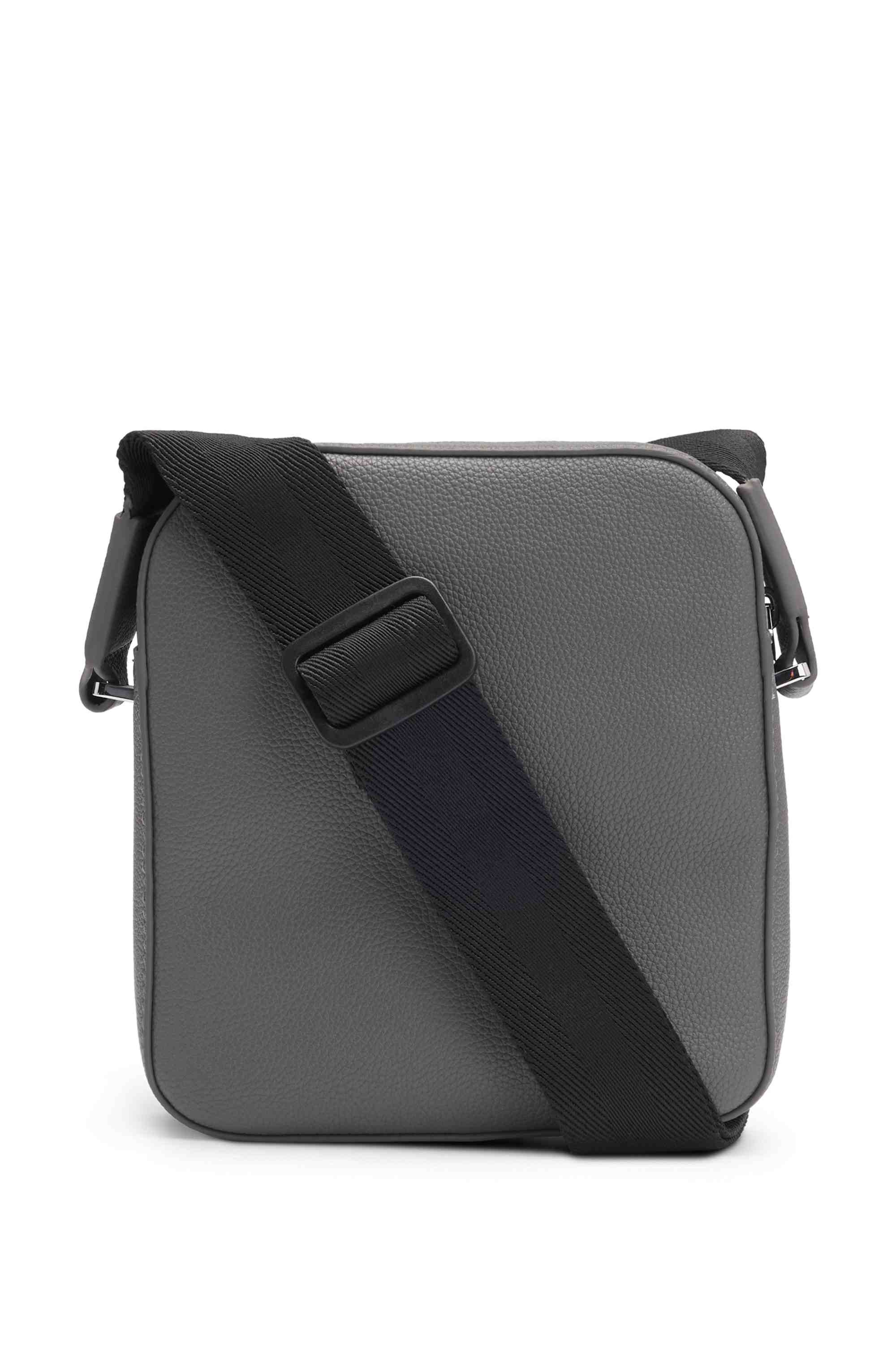 Grained faux-leather reporter bag with logo trim