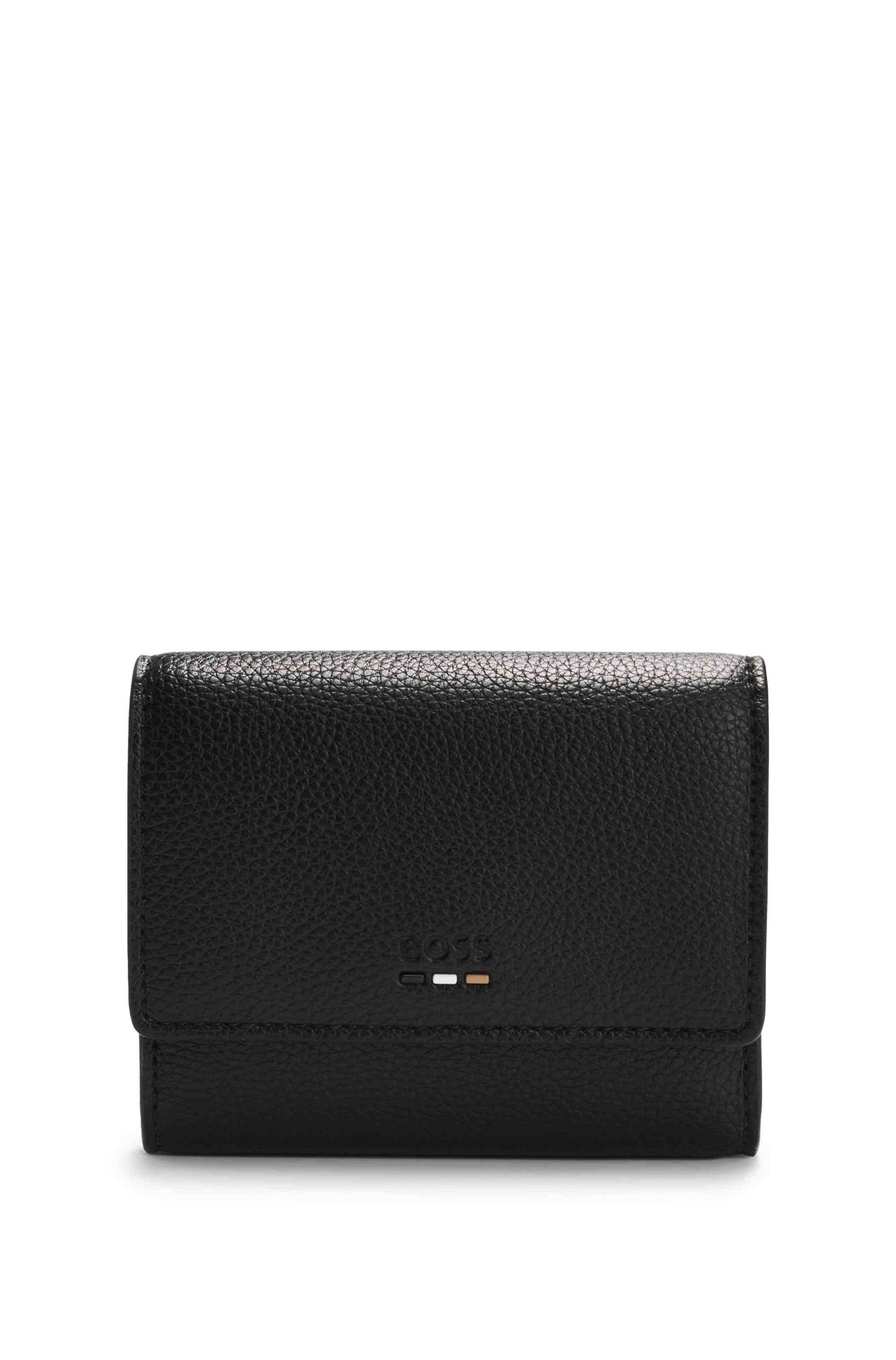 Faux-leather folding card holder with embossed logo