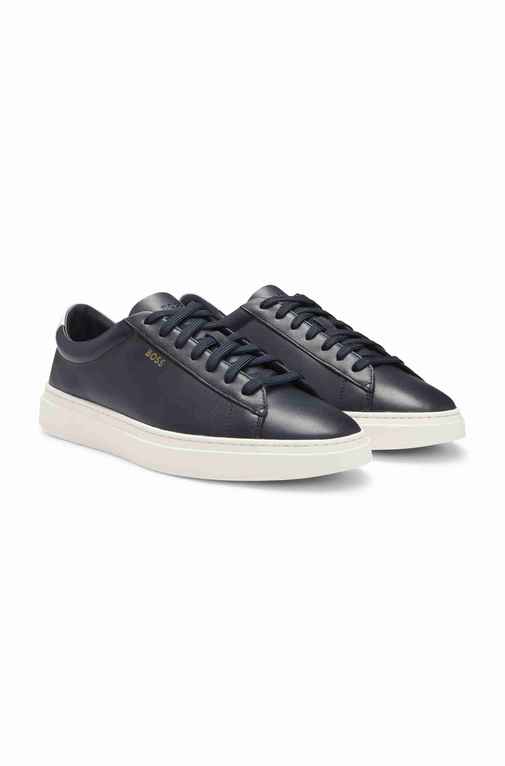 Lace-up trainers in polished leather with logo details