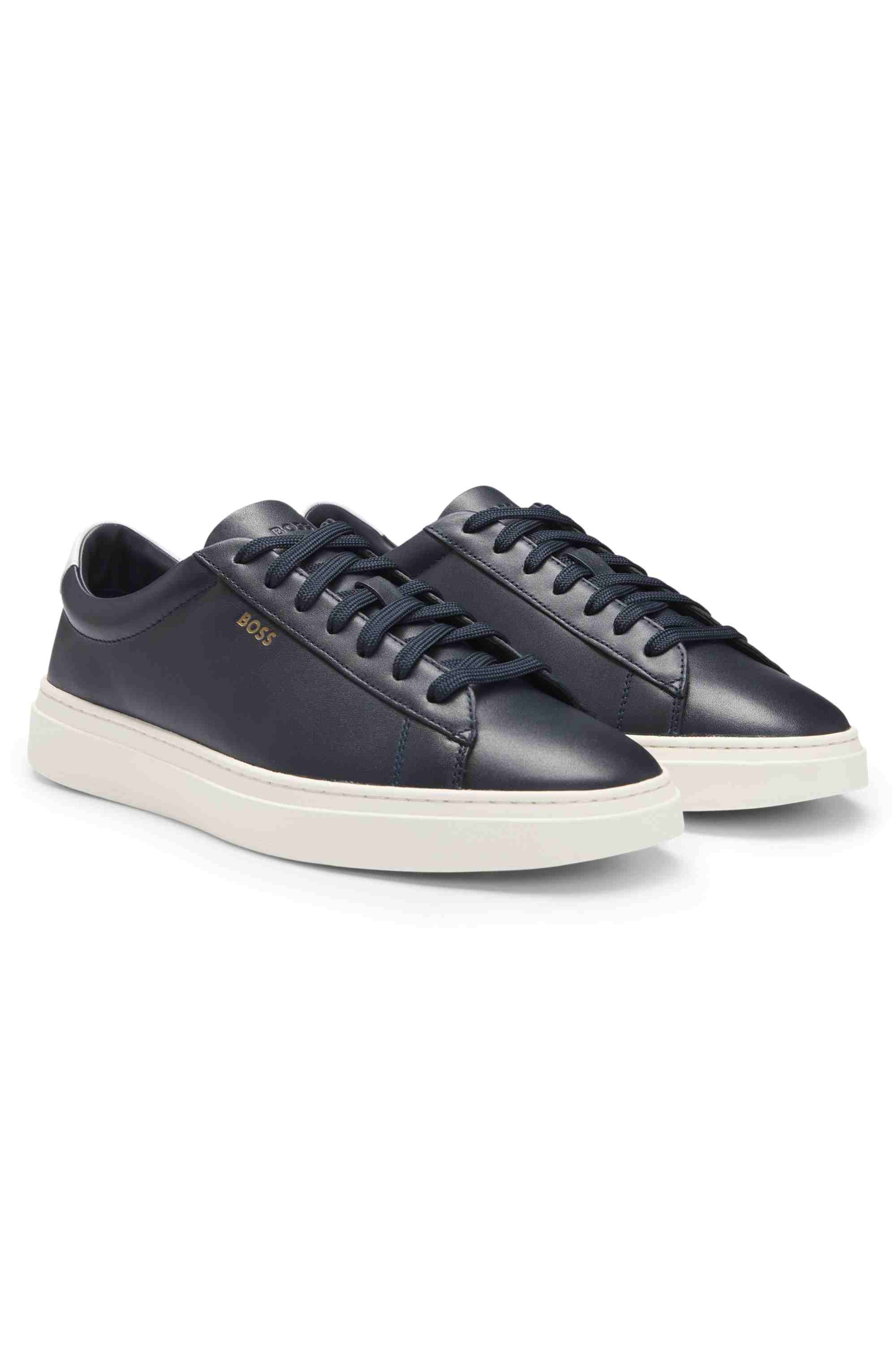 Lace-up trainers in polished leather with logo details