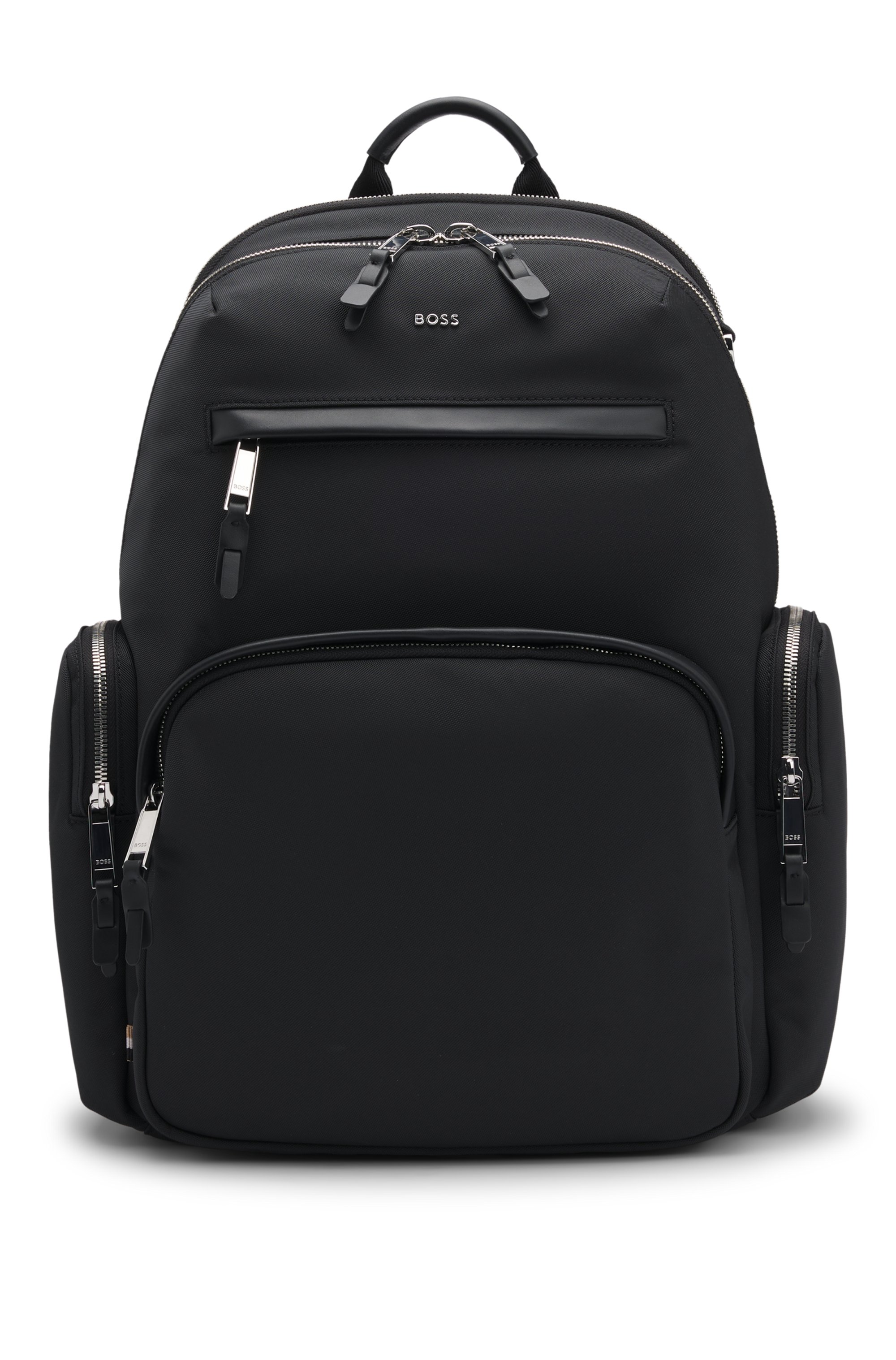 Backpack with leather trims and two-way zip