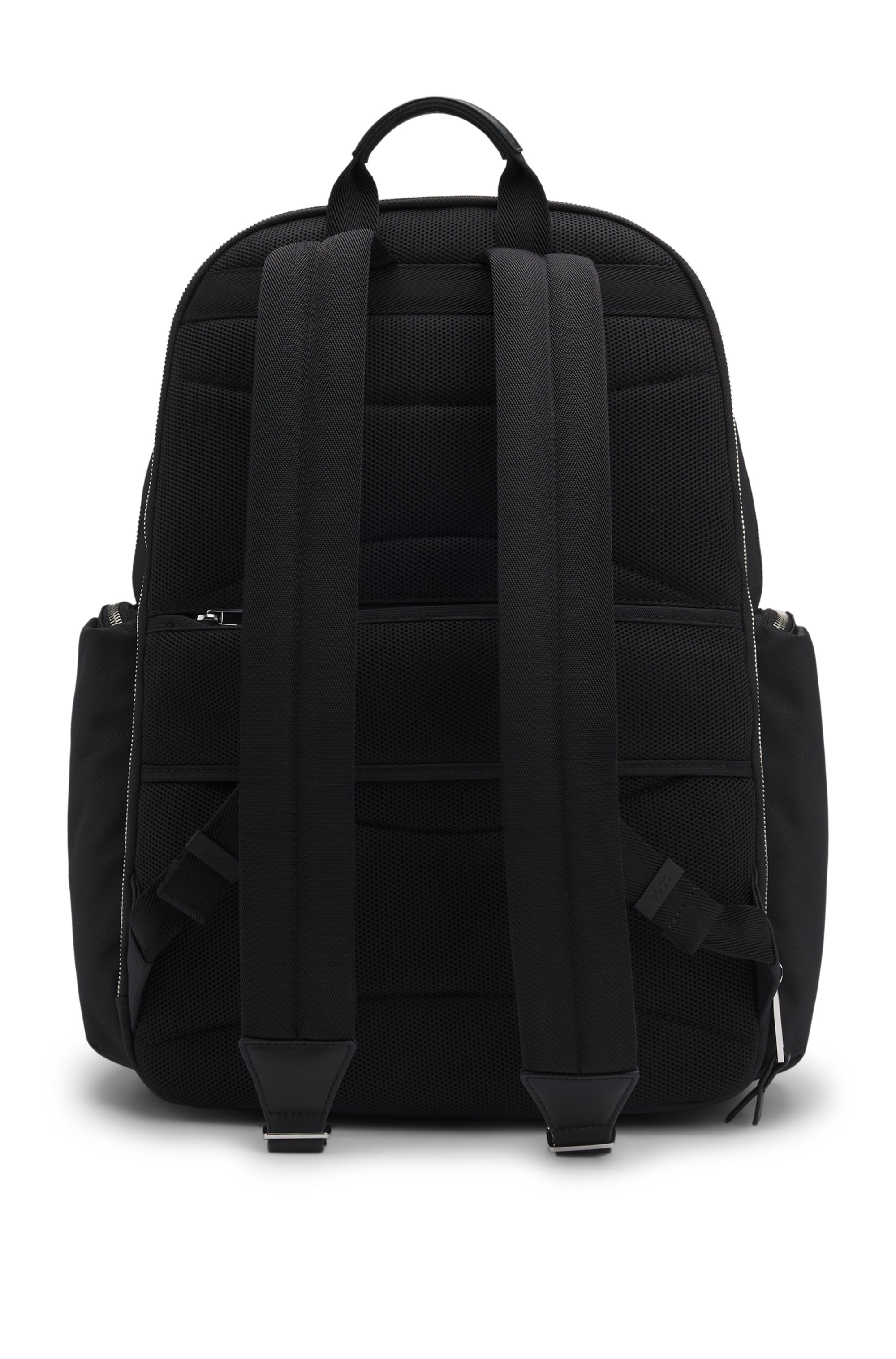 Backpack with leather trims and two-way zip