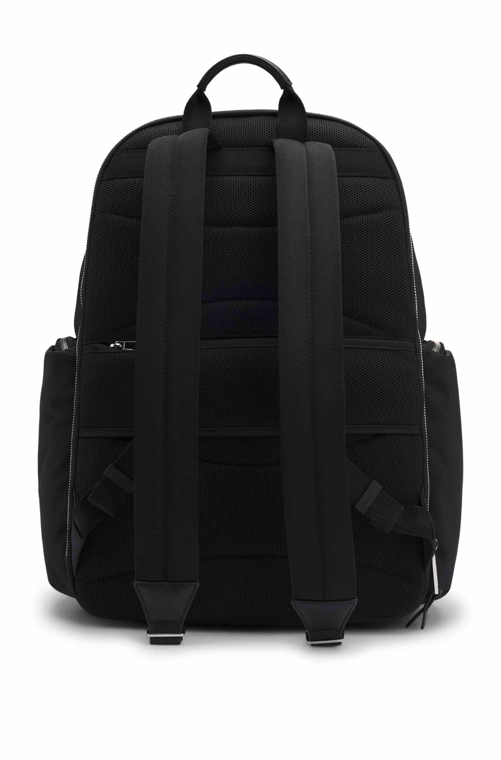 Backpack with leather trims and two-way zip