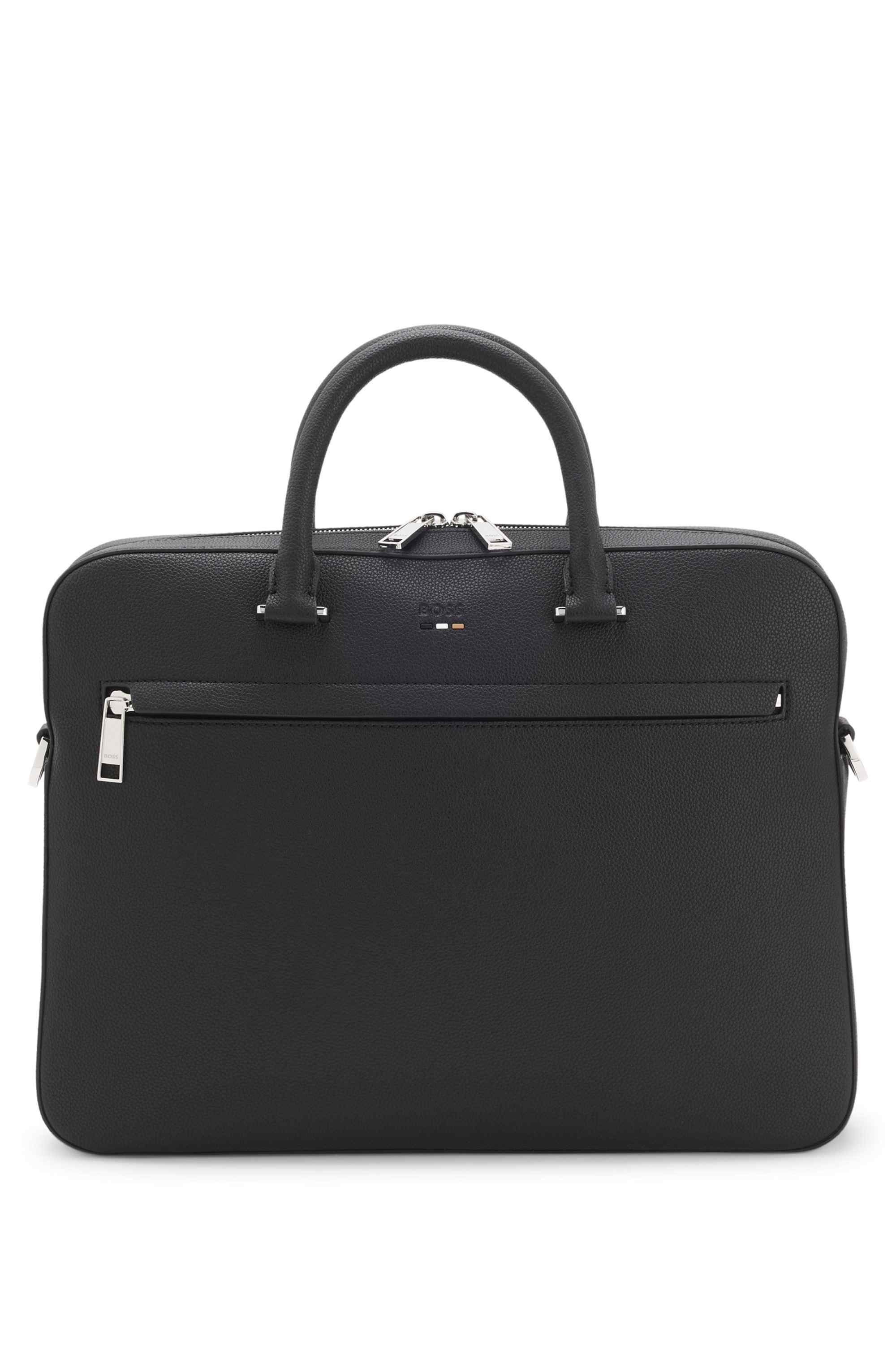 Logo-embossed document case in grained faux leather