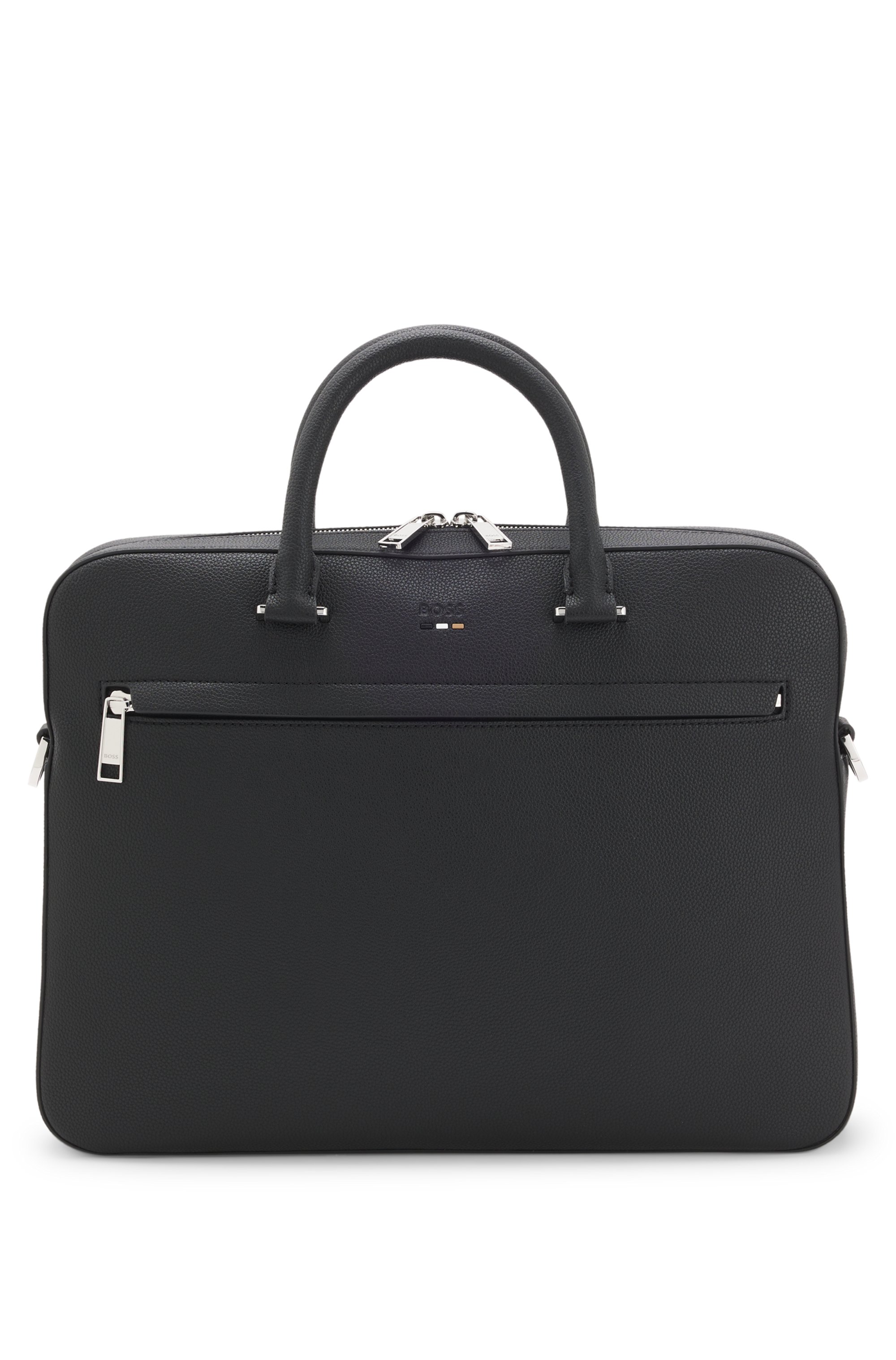 Logo-embossed document case in grained faux leather