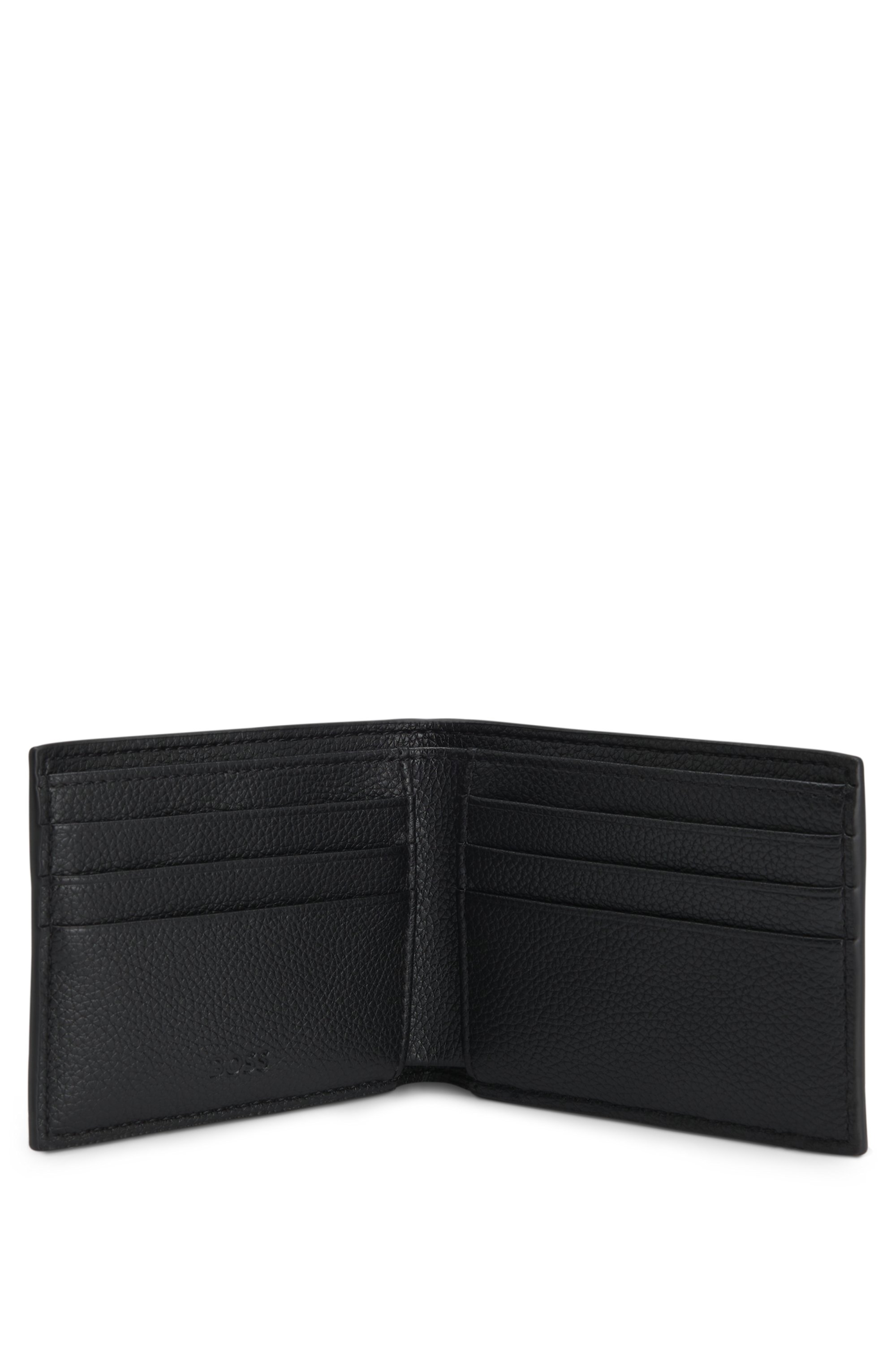 Grained folding wallet with signature-stripe trim