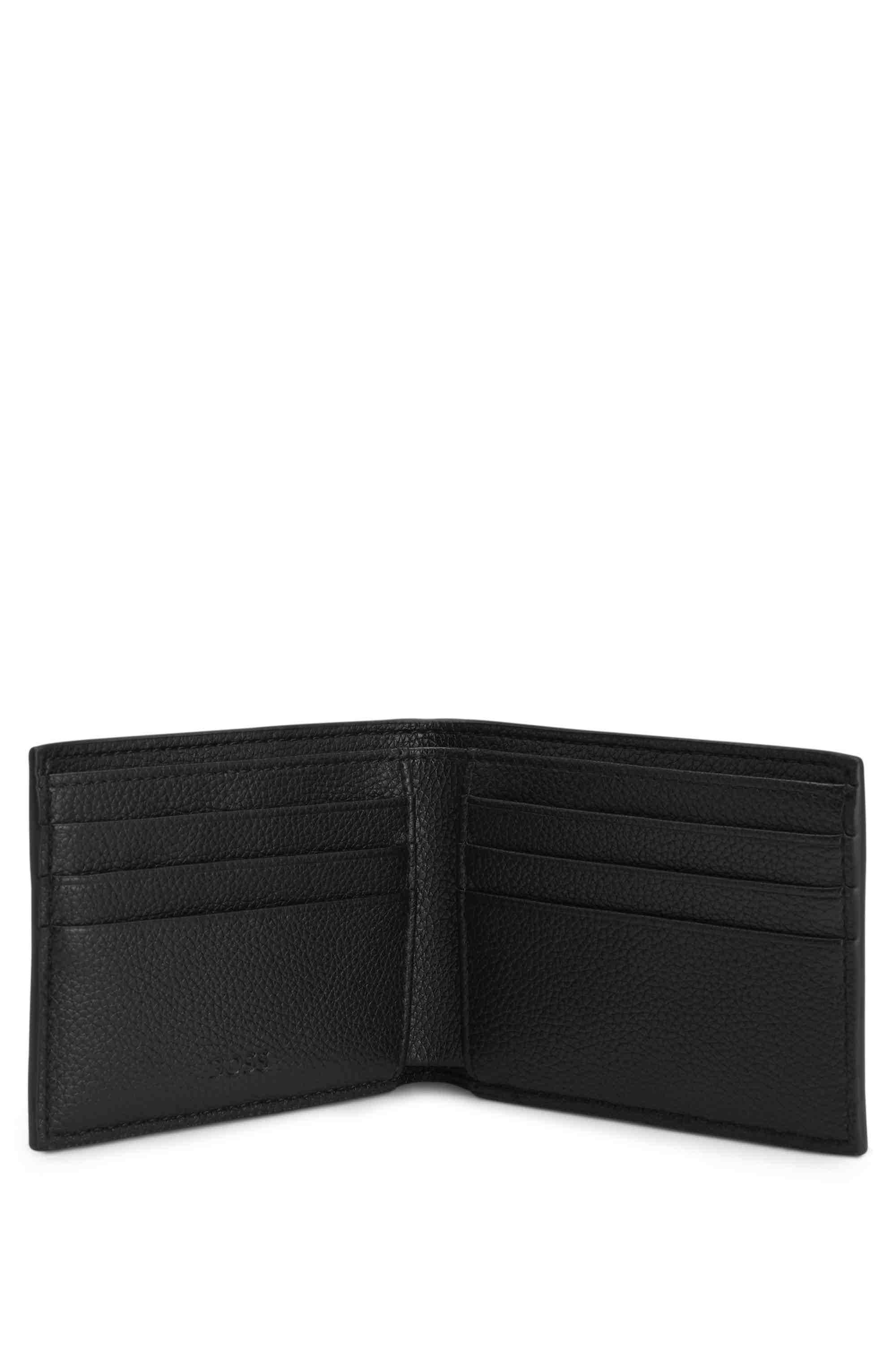 Grained folding wallet with signature-stripe trim