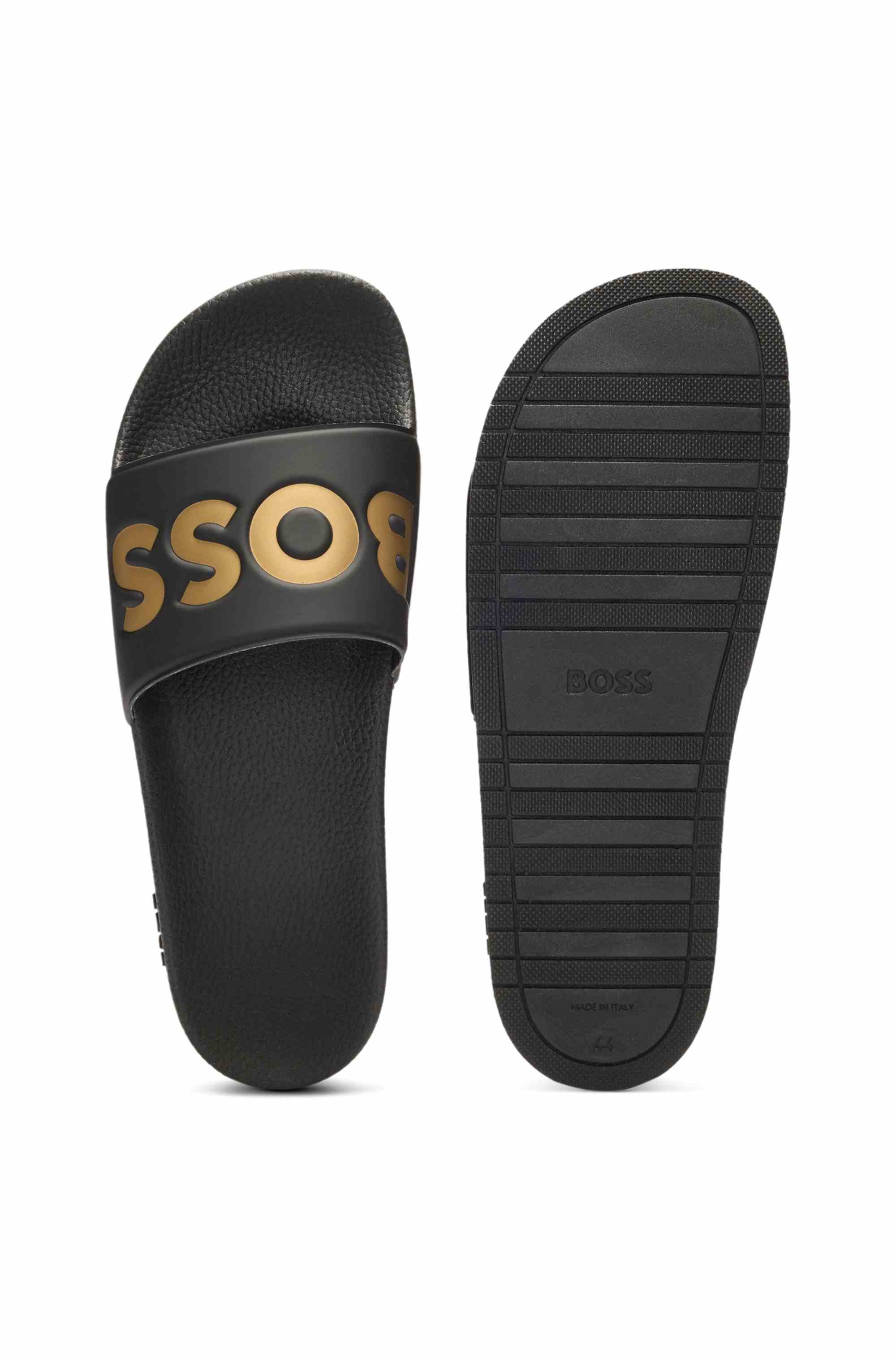 Italian-made slides with large logo detail