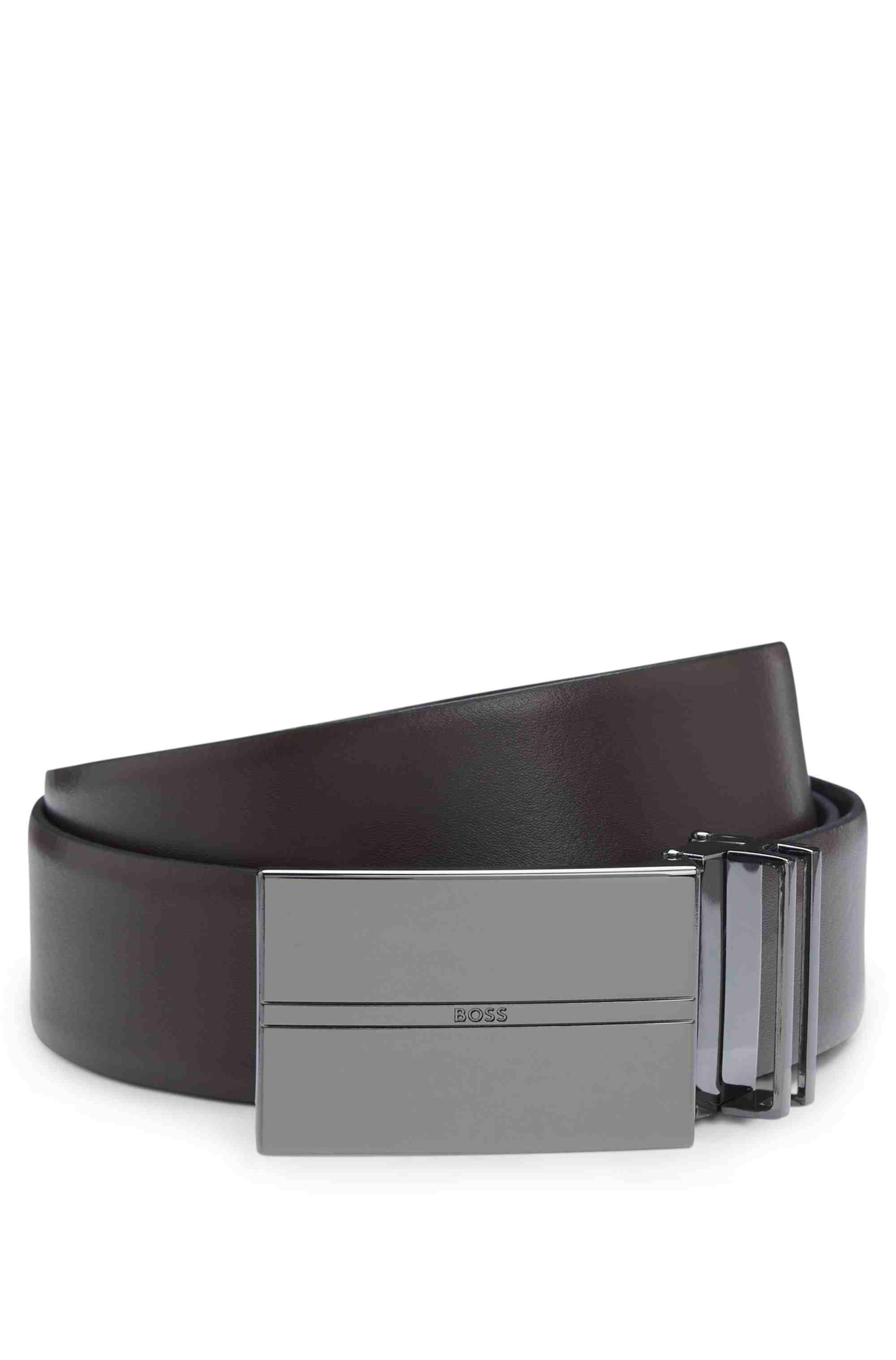 Reversible Italian-leather belt with interchangeable buckles