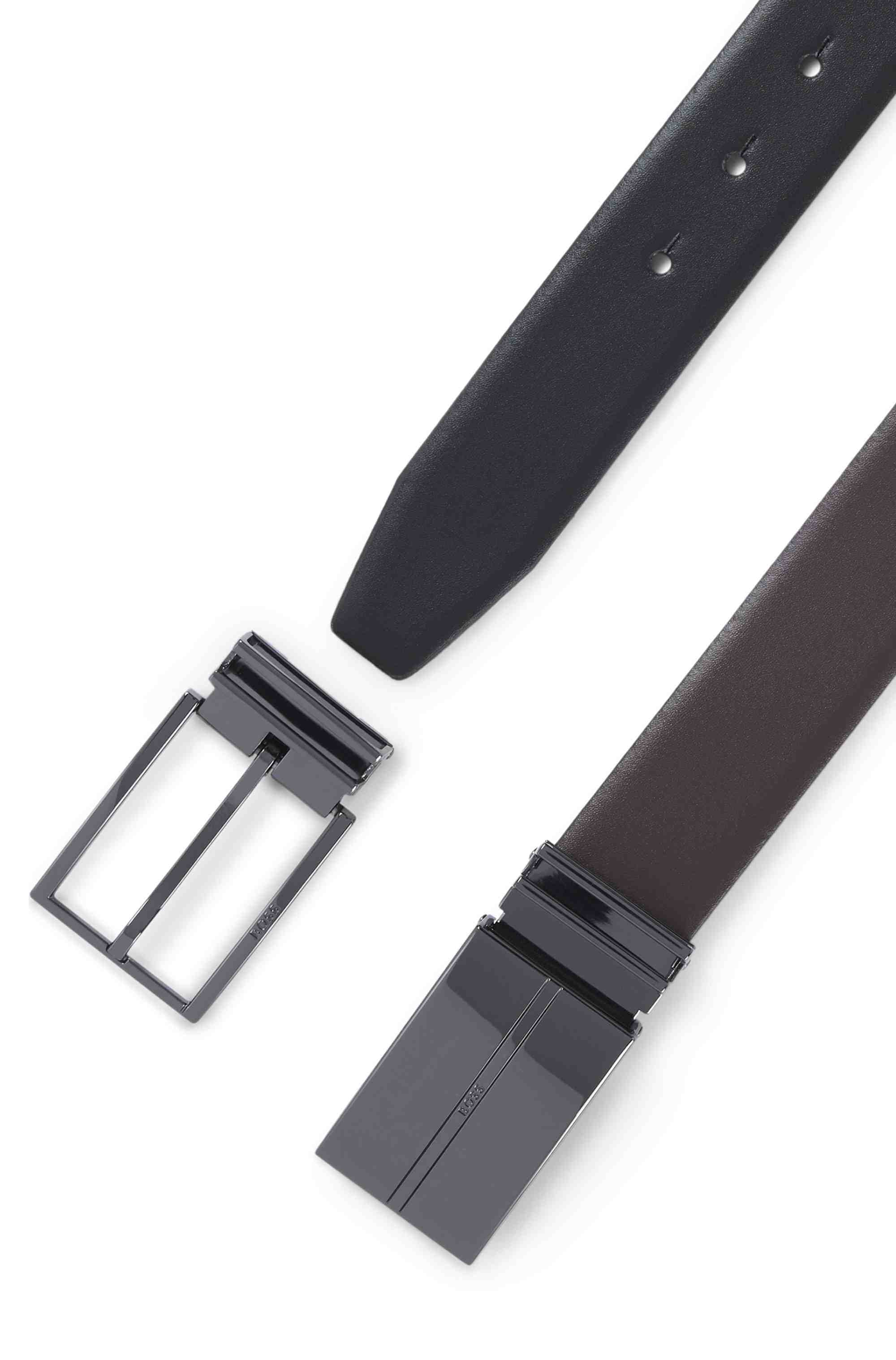 Reversible Italian-leather belt with interchangeable buckles