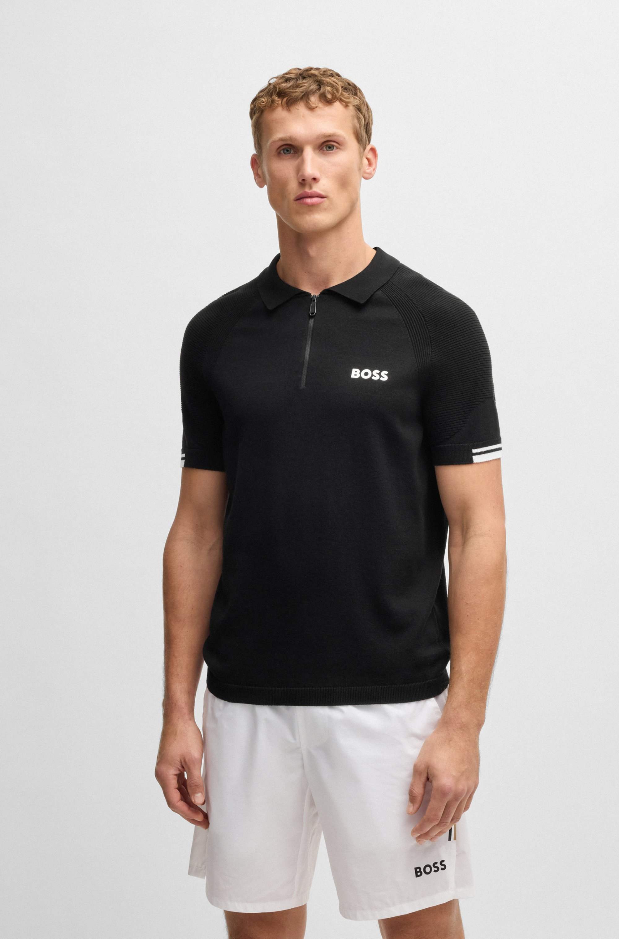 Active slim-fit knit polo with moisture management