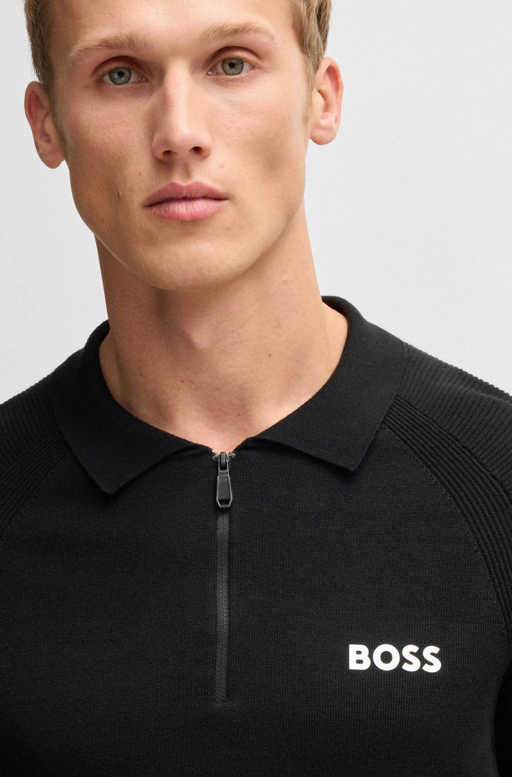 Active slim-fit knit polo with moisture management