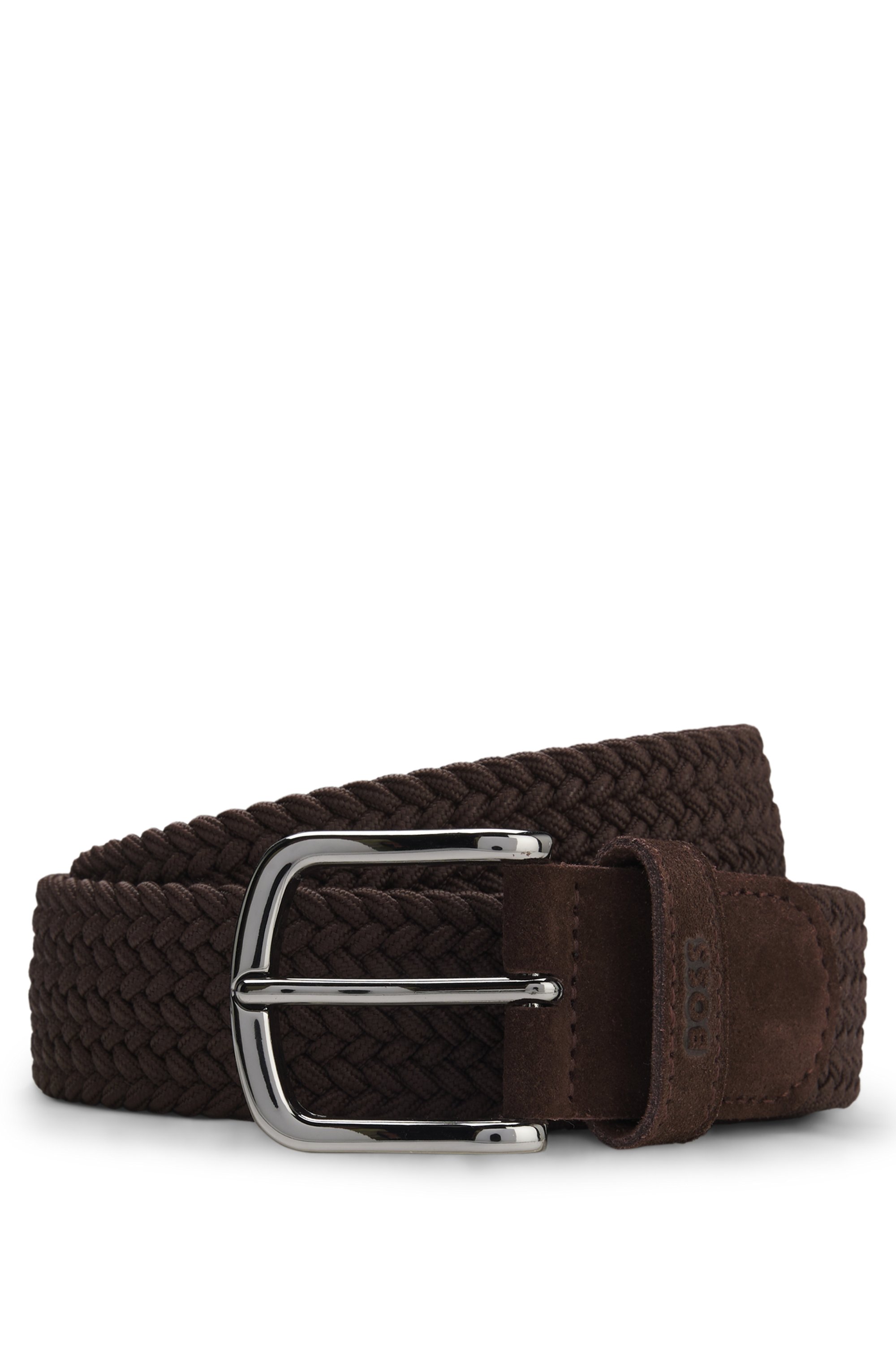 Woven belt with leather trims